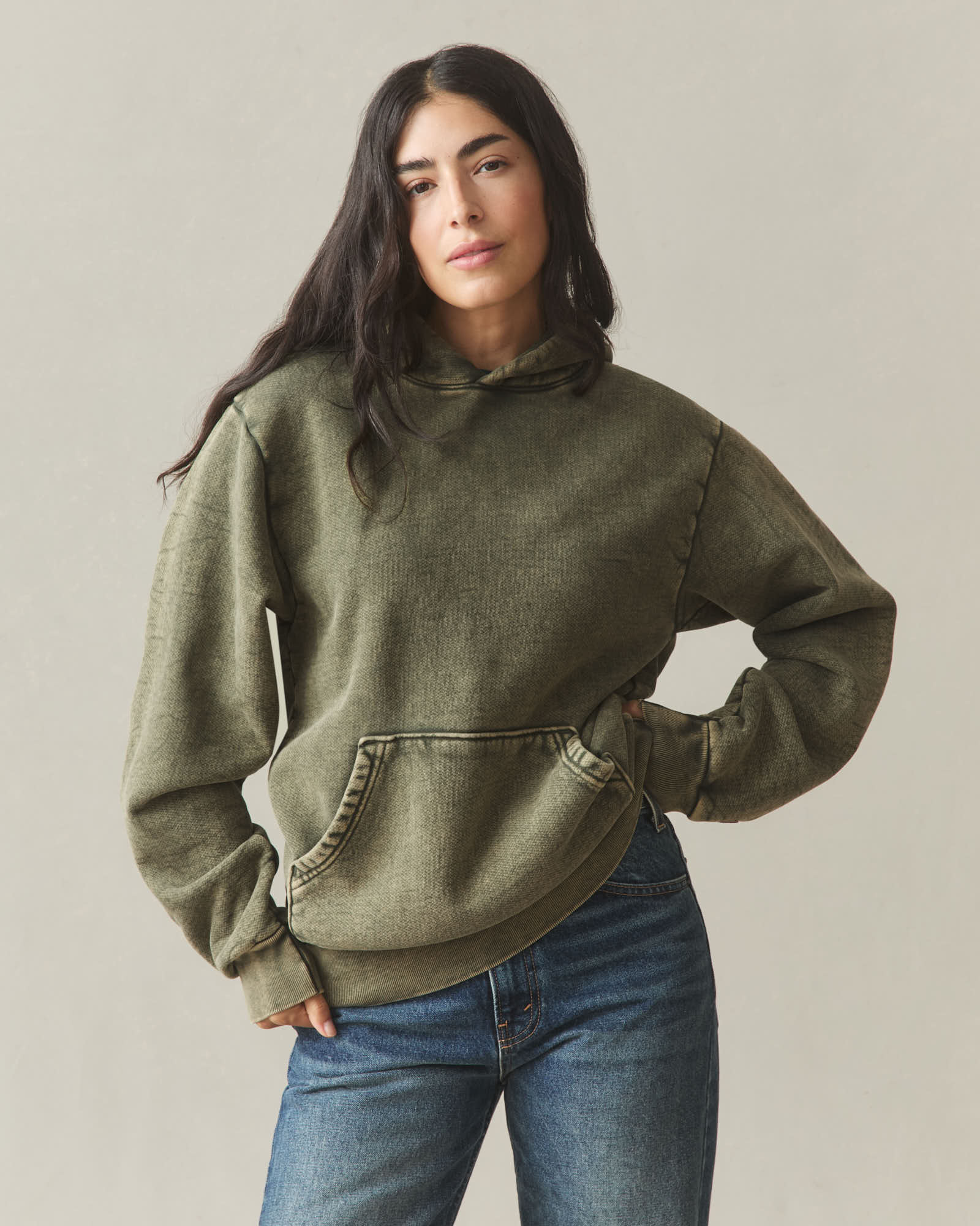 Unisex American Vintage Pullover - Mineral Wash Deep Olive - Image 3