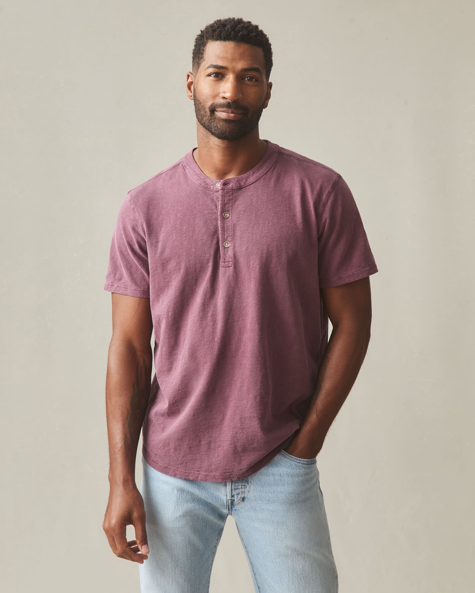 Men's Broken-In Premium Slub Henley - Washed Zinfandel - Image 3
