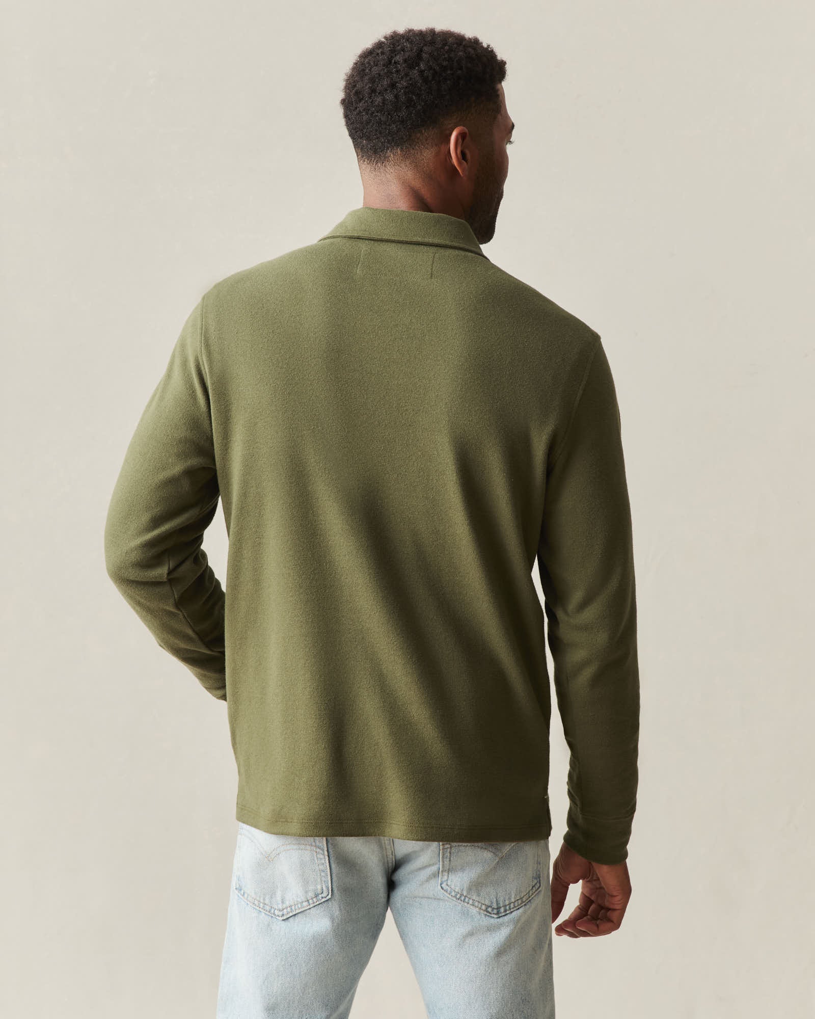 Men's Brushed Long Sleeve Polo - Olive Night Heather - Image 3