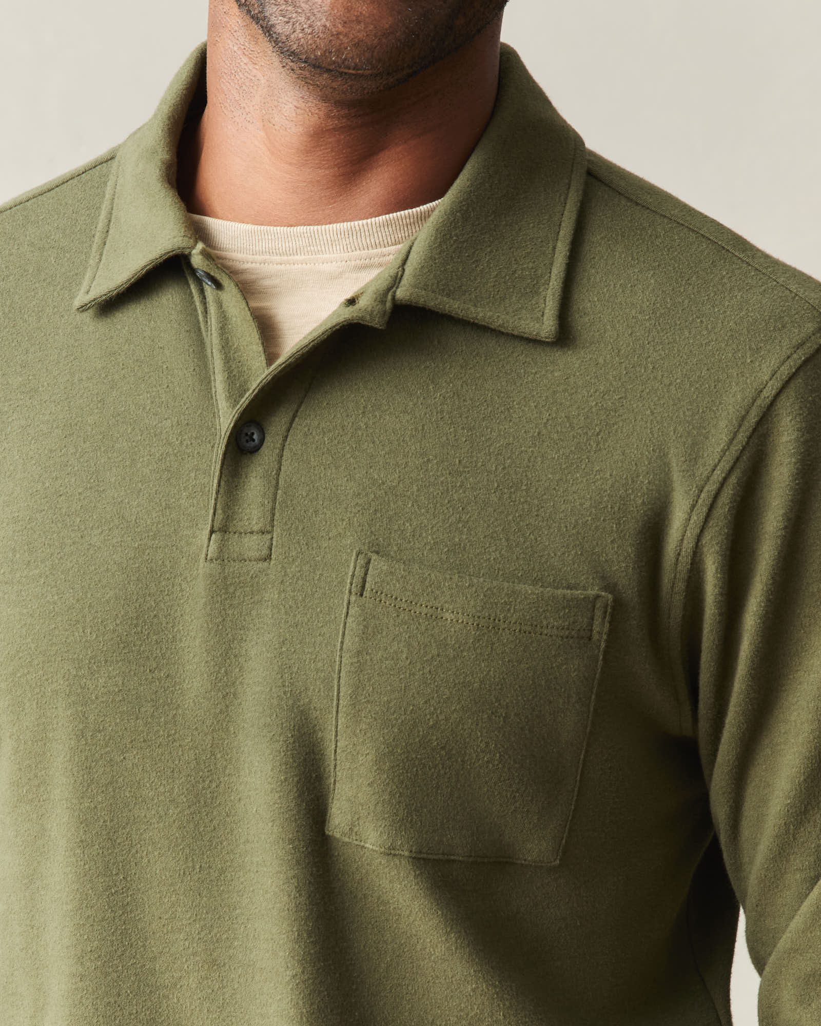 Men's Brushed Long Sleeve Polo - Olive Night Heather - Image 4