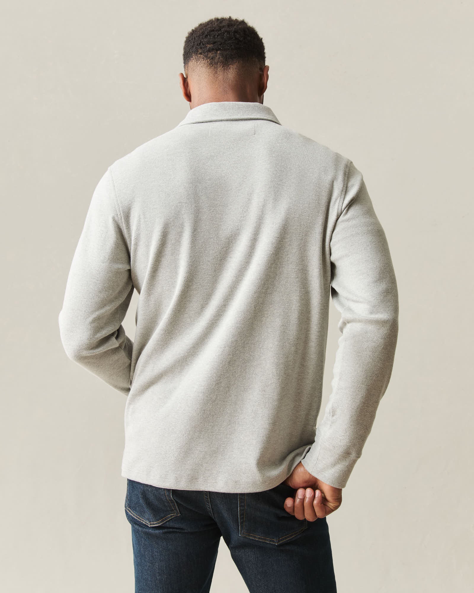 Men's Brushed Long Sleeve Polo - Sand Shell Heather - Image 3