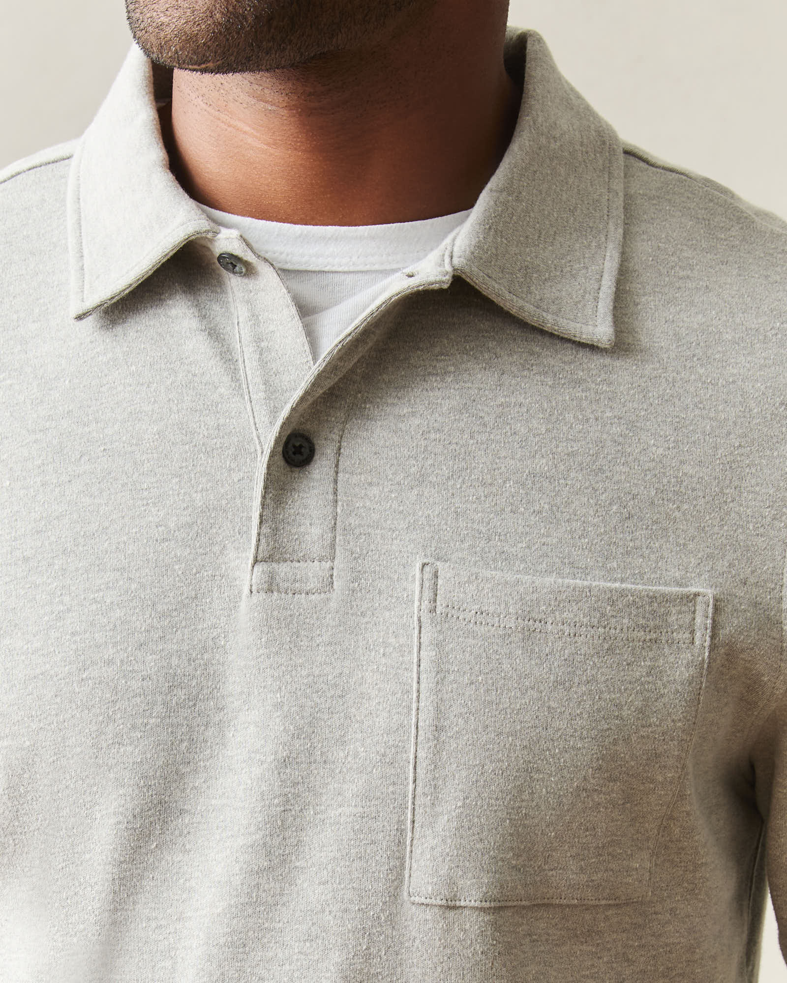 Men's Brushed Long Sleeve Polo - Sand Shell Heather - Image 4