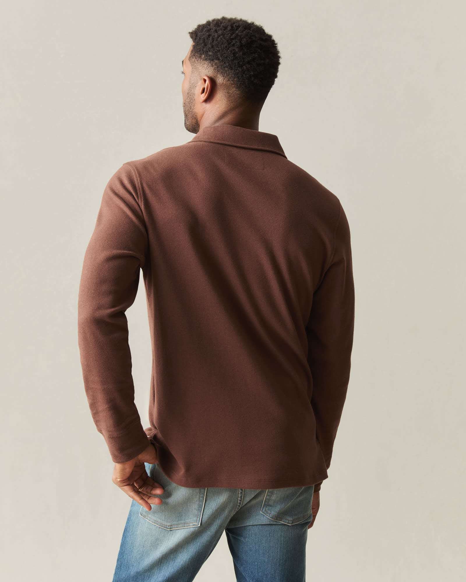 Men's Brushed Long Sleeve Polo - Tiramisu Heather - Image 3