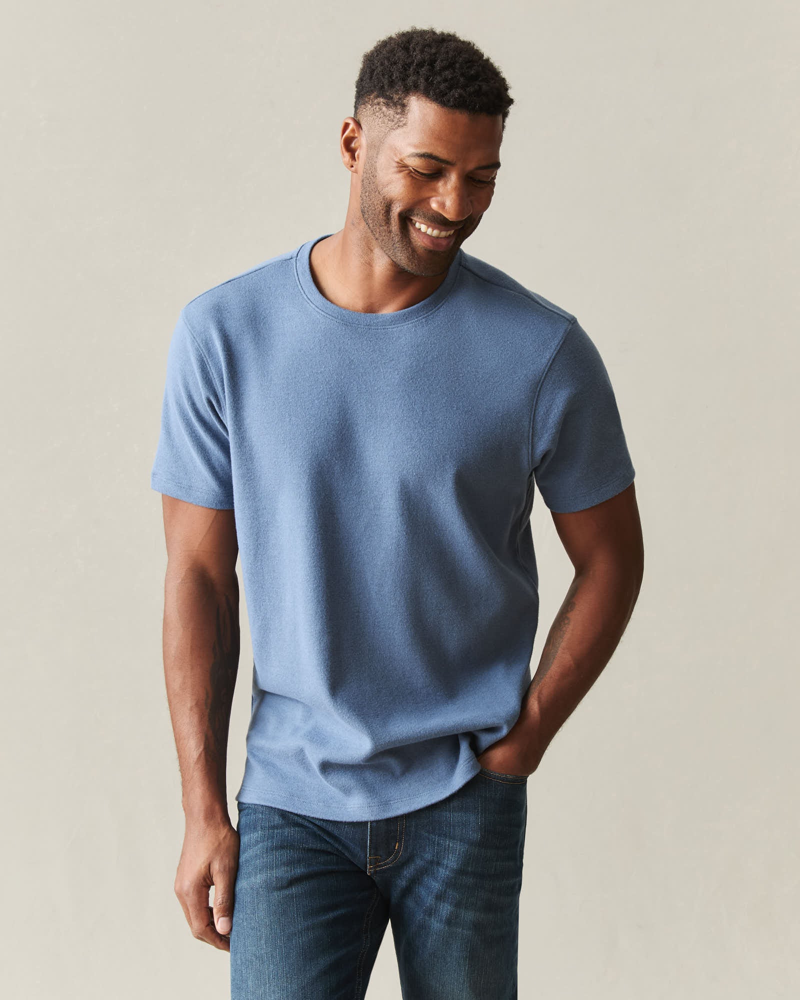 Men's Brushed Crew Tee - Moonlight Blue Heather - Image 2