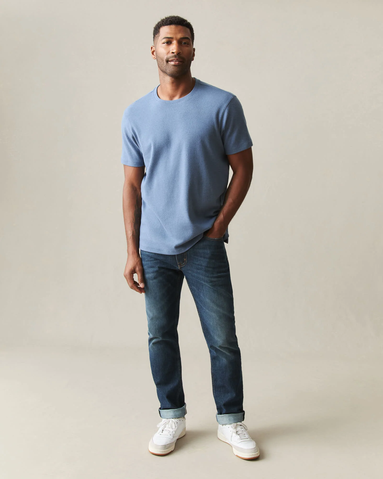 Men's Brushed Crew Tee - Moonlight Blue Heather - Image 6