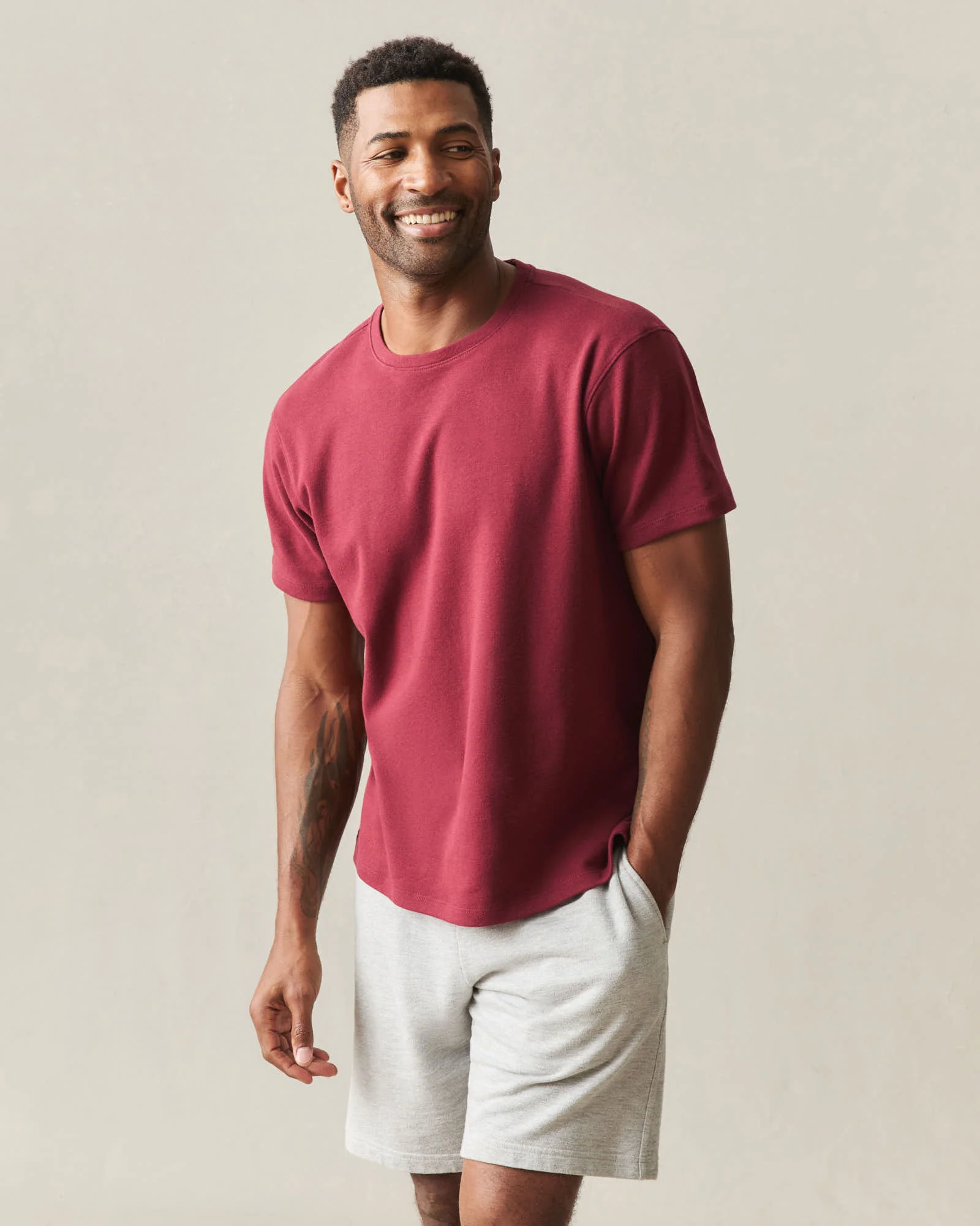 Men's Brushed Crew Tee - Syrah Heather - Image 2