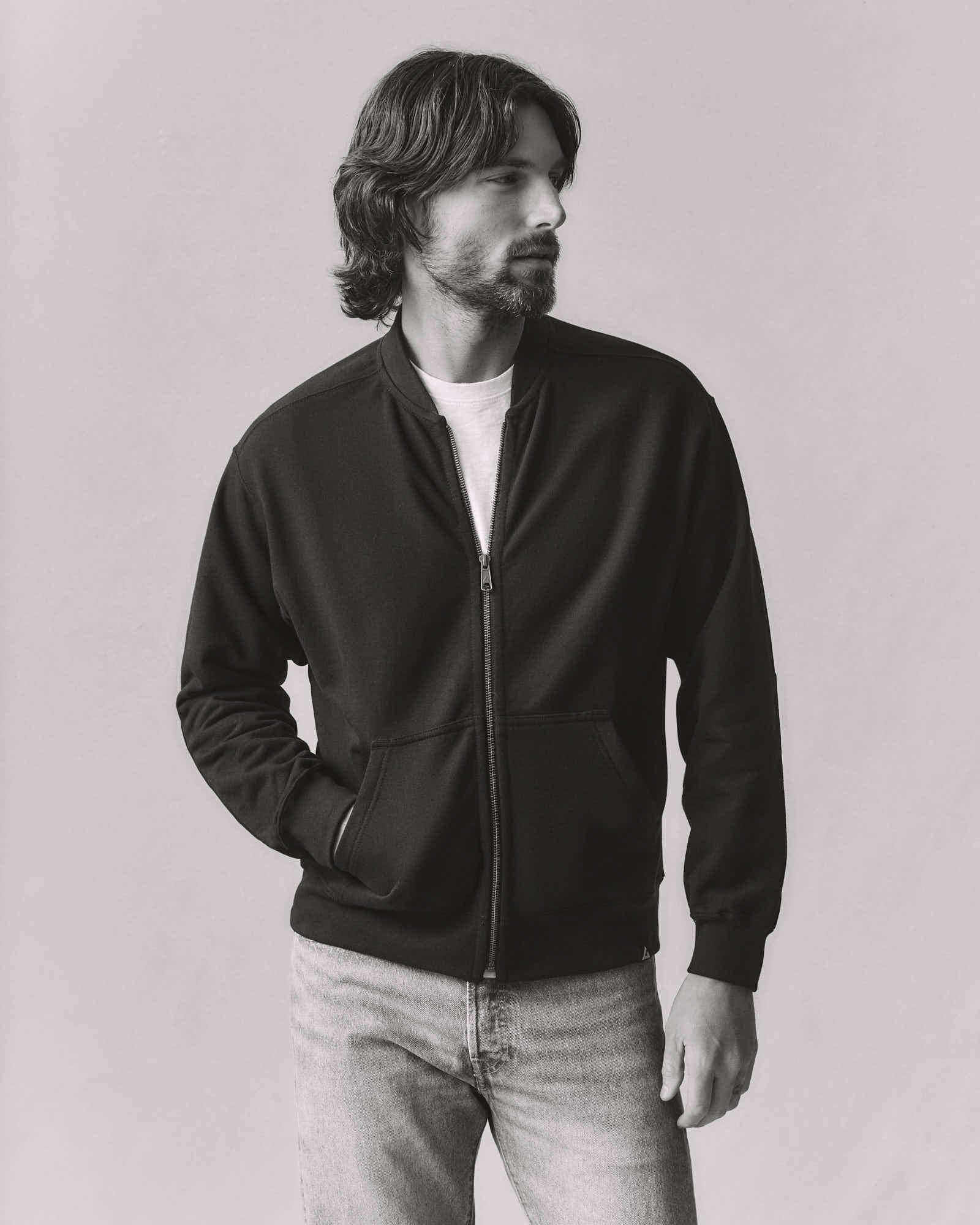 Men's Fleece Bomber Jacket - Black - Image 7
