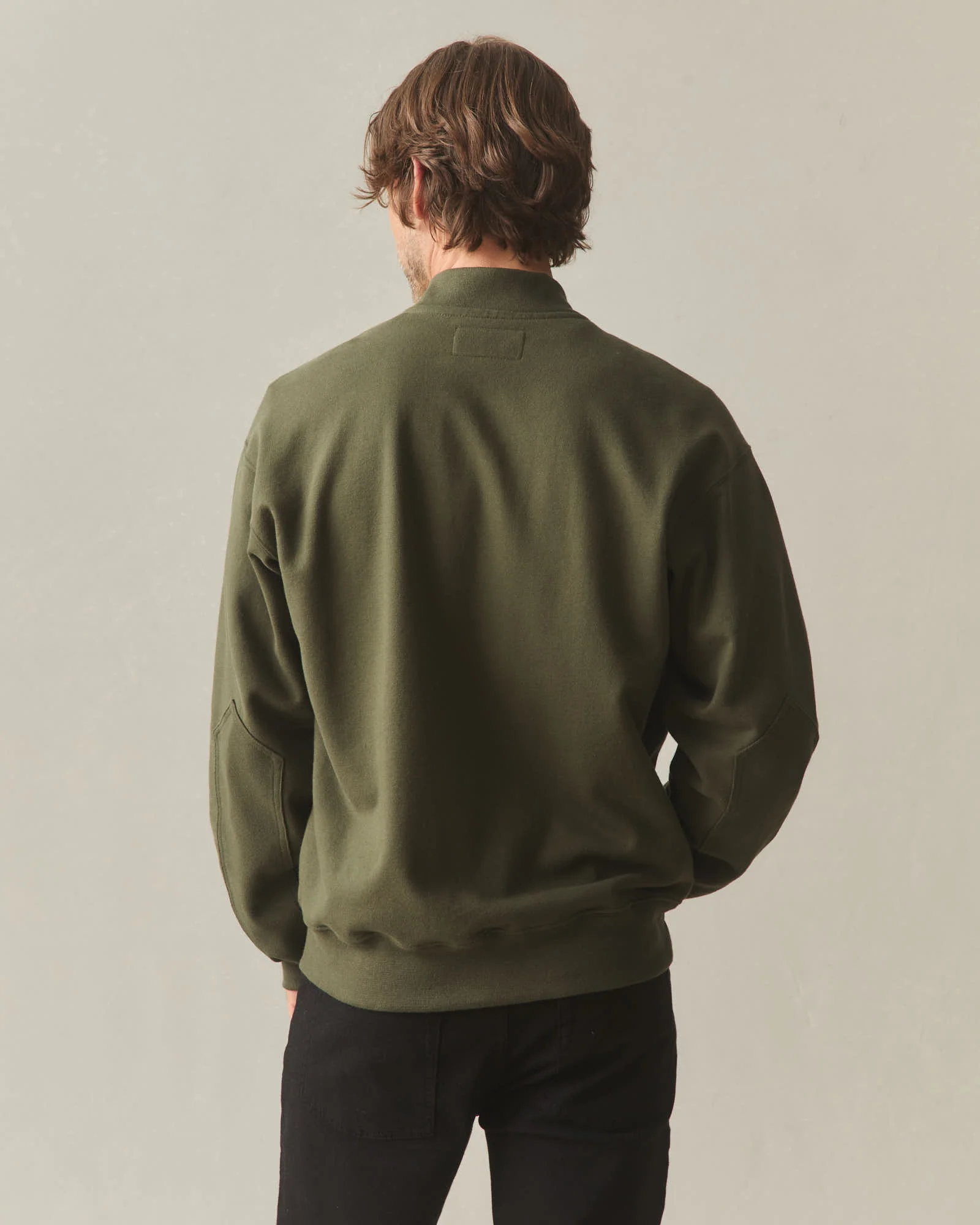 Men's Fleece Bomber Jacket - Deep Olive - Image 4
