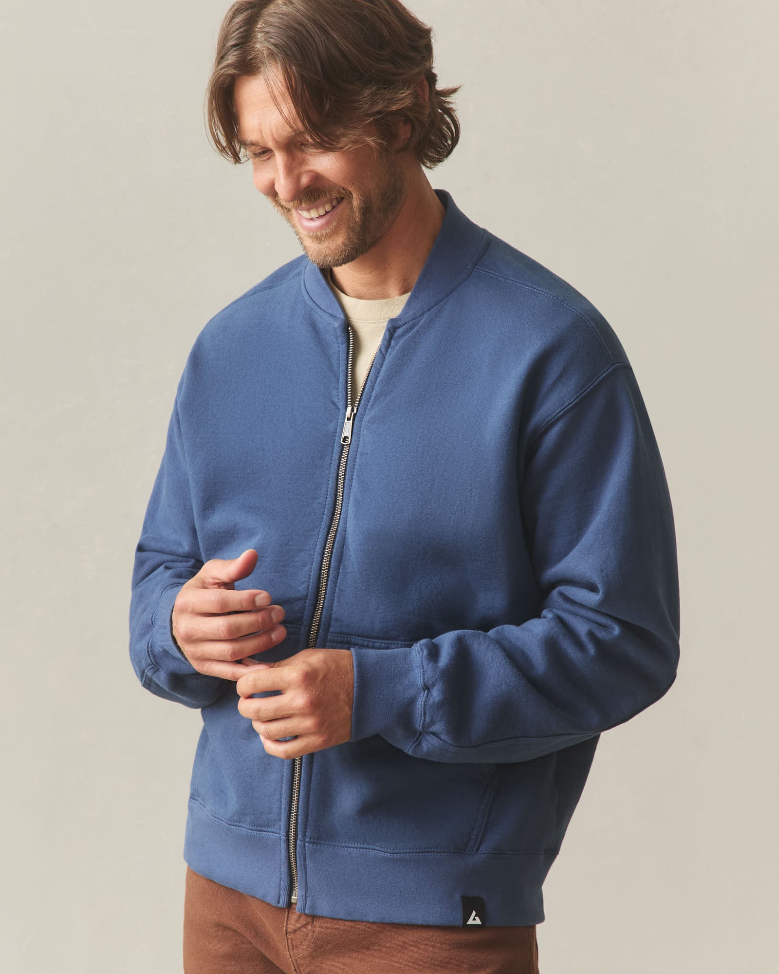 Men's Fleece Bomber Jacket - Marine Navy - Image 3