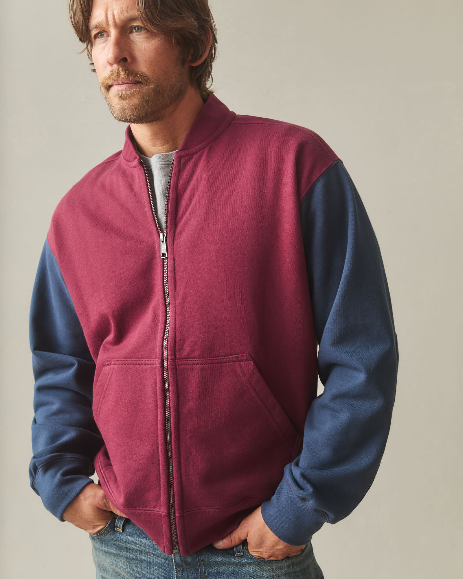 Men's Fleece Colorblock Bomber Jacket - Pomegranate Spellbound - Image 2