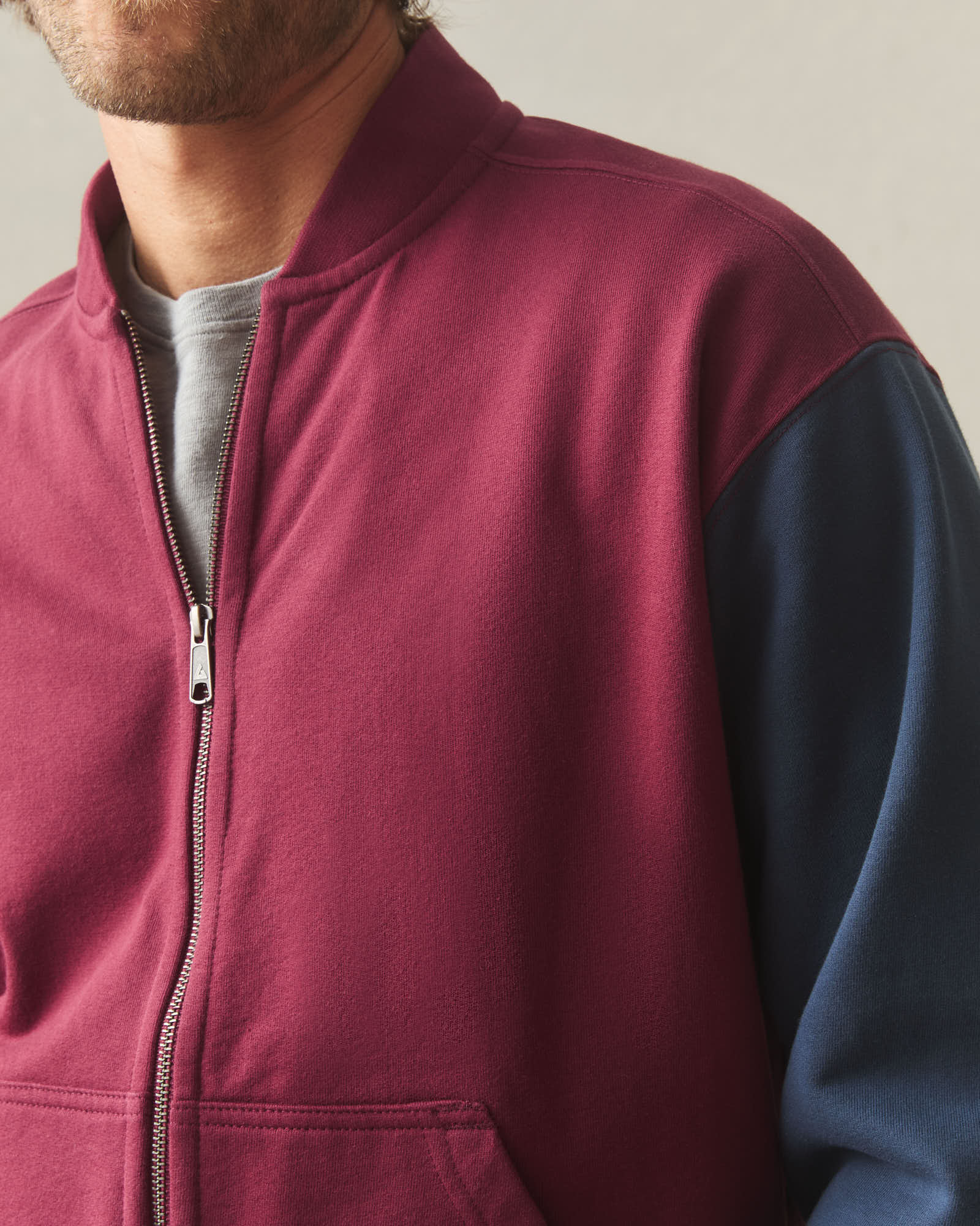 Men's Fleece Colorblock Bomber Jacket - Pomegranate Spellbound - Image 3