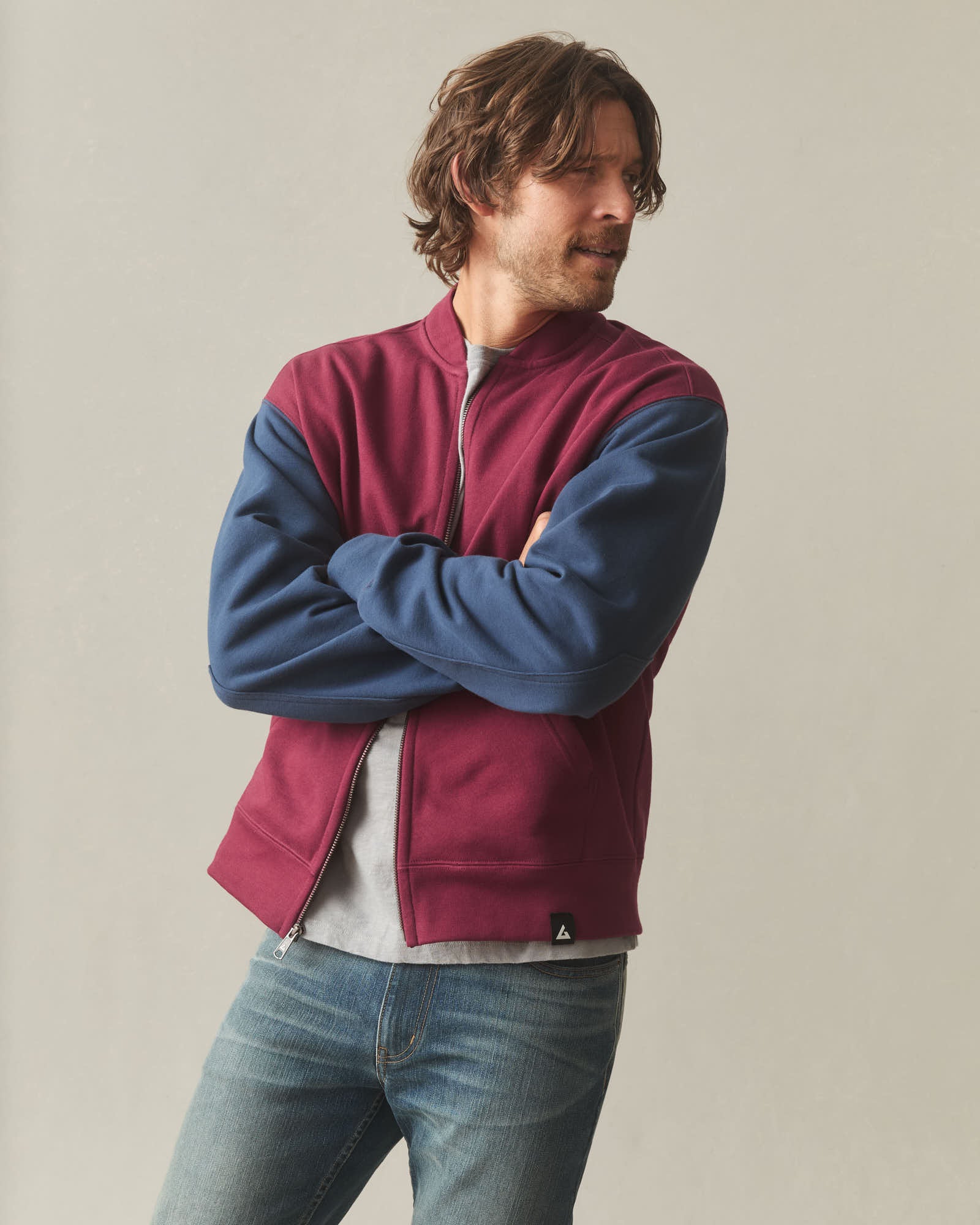 Men's Fleece Colorblock Bomber Jacket - Pomegranate Spellbound - Image 4