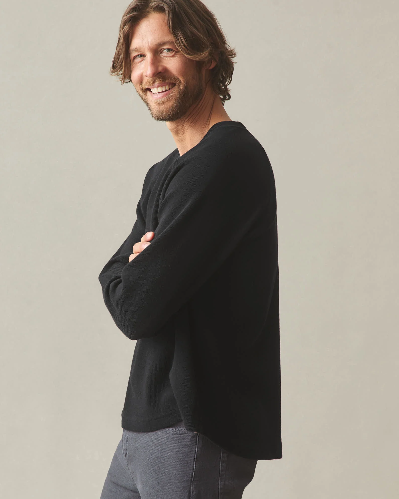 Men's French Rib Crew - Black - Image 3