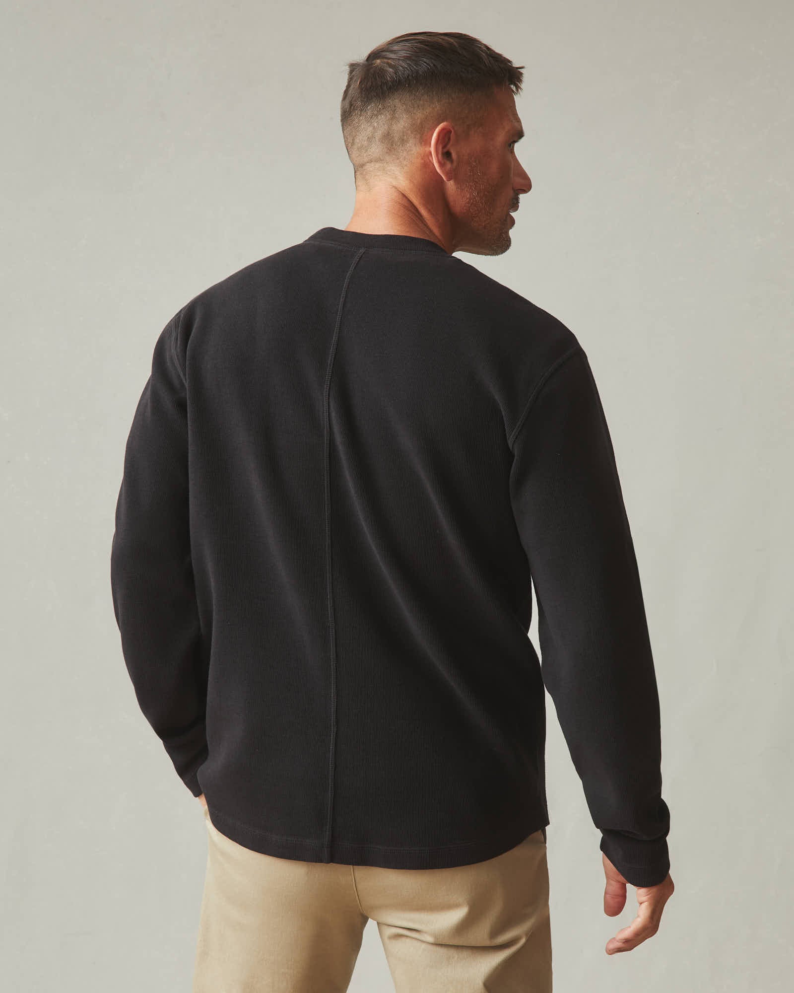 Men's French Rib Crew - Black - Image 3