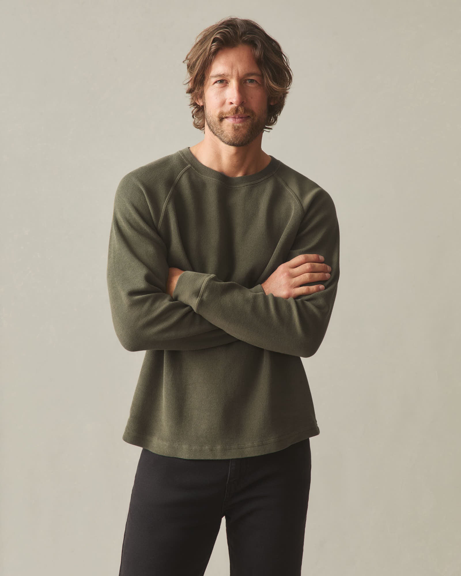 Men's French Rib Crew - Olive - Image 2