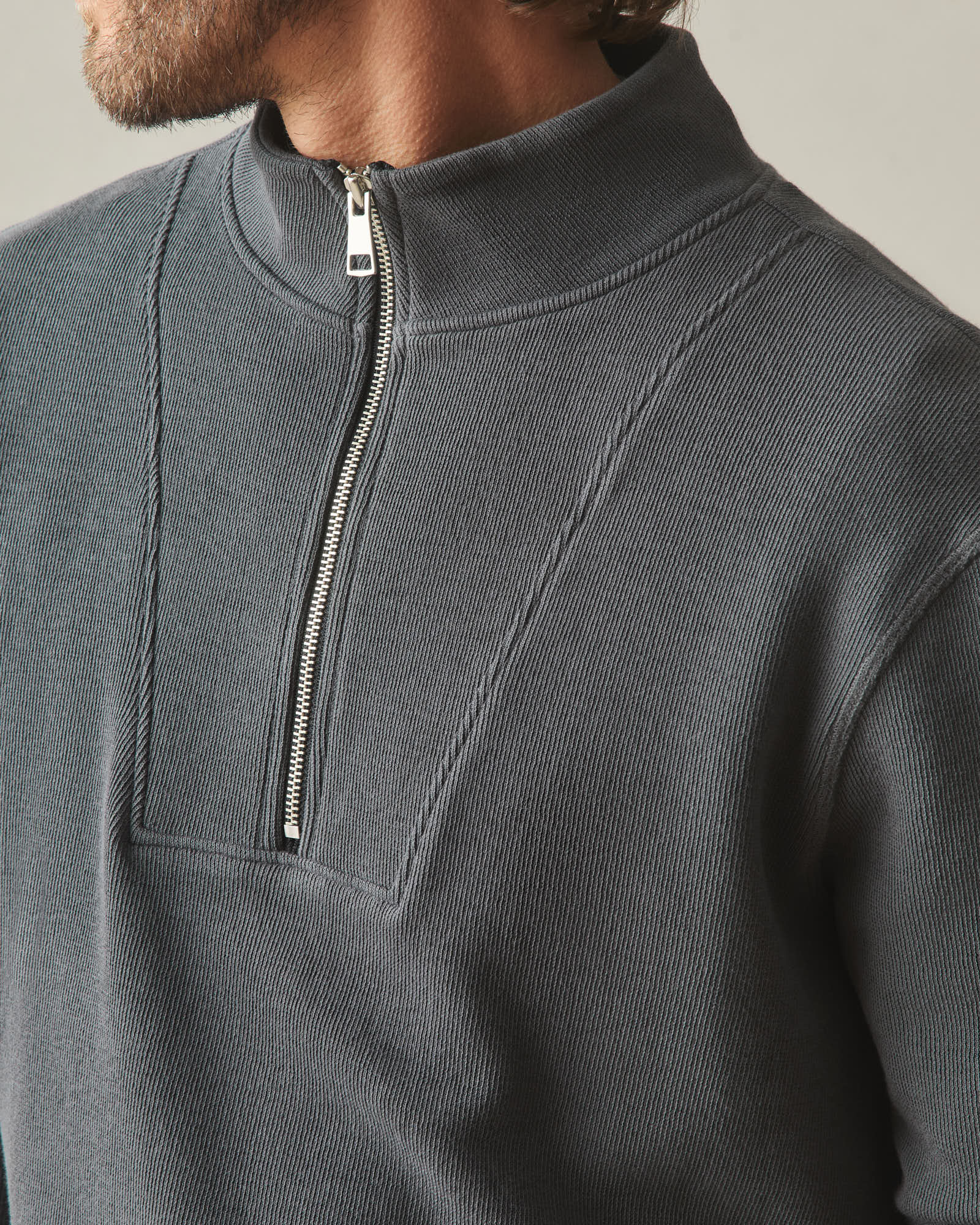 Men's French Rib Half Zip - Dark Charcoal - Image 3