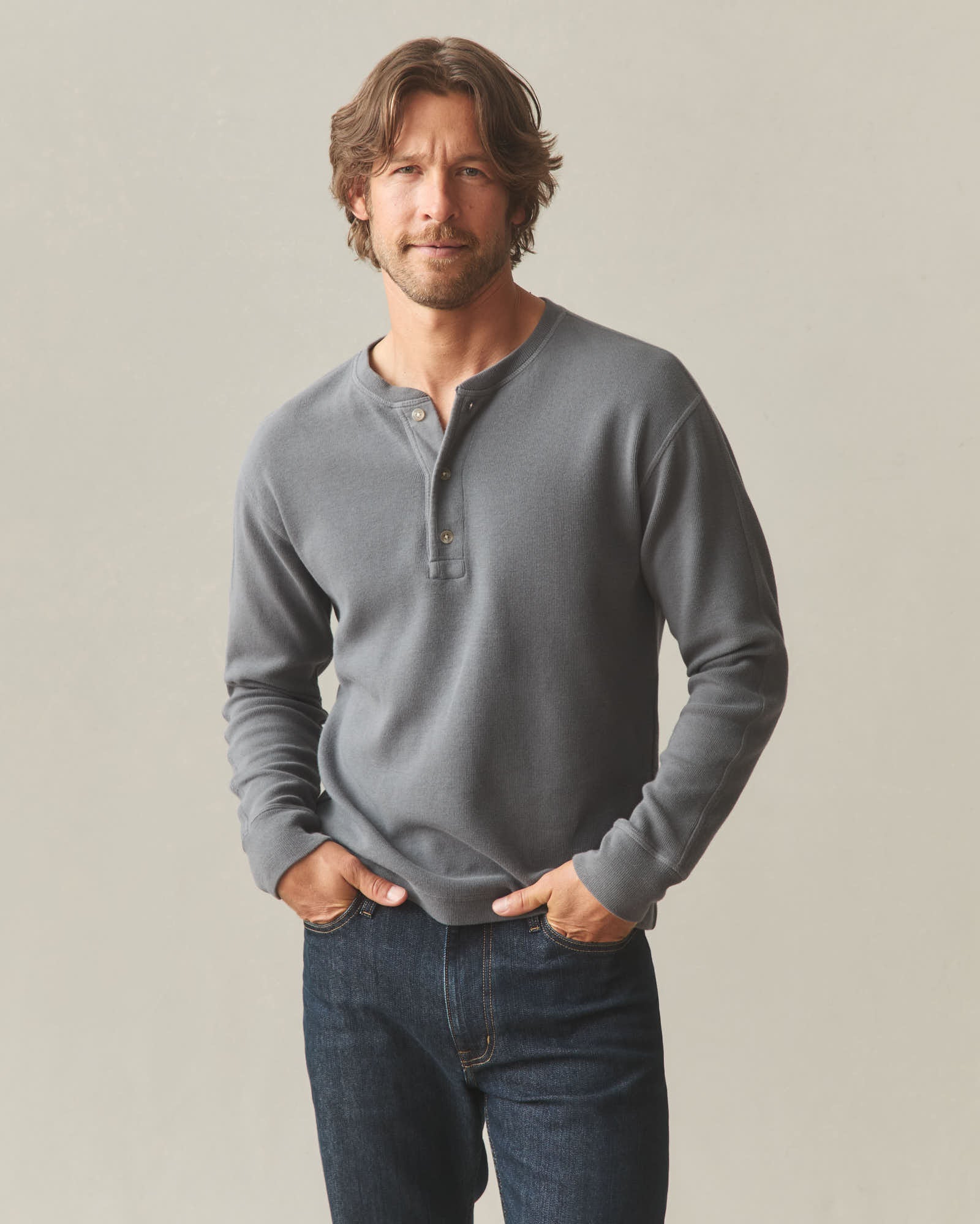Men's French Rib Henley - Lava Smoke - Image 2