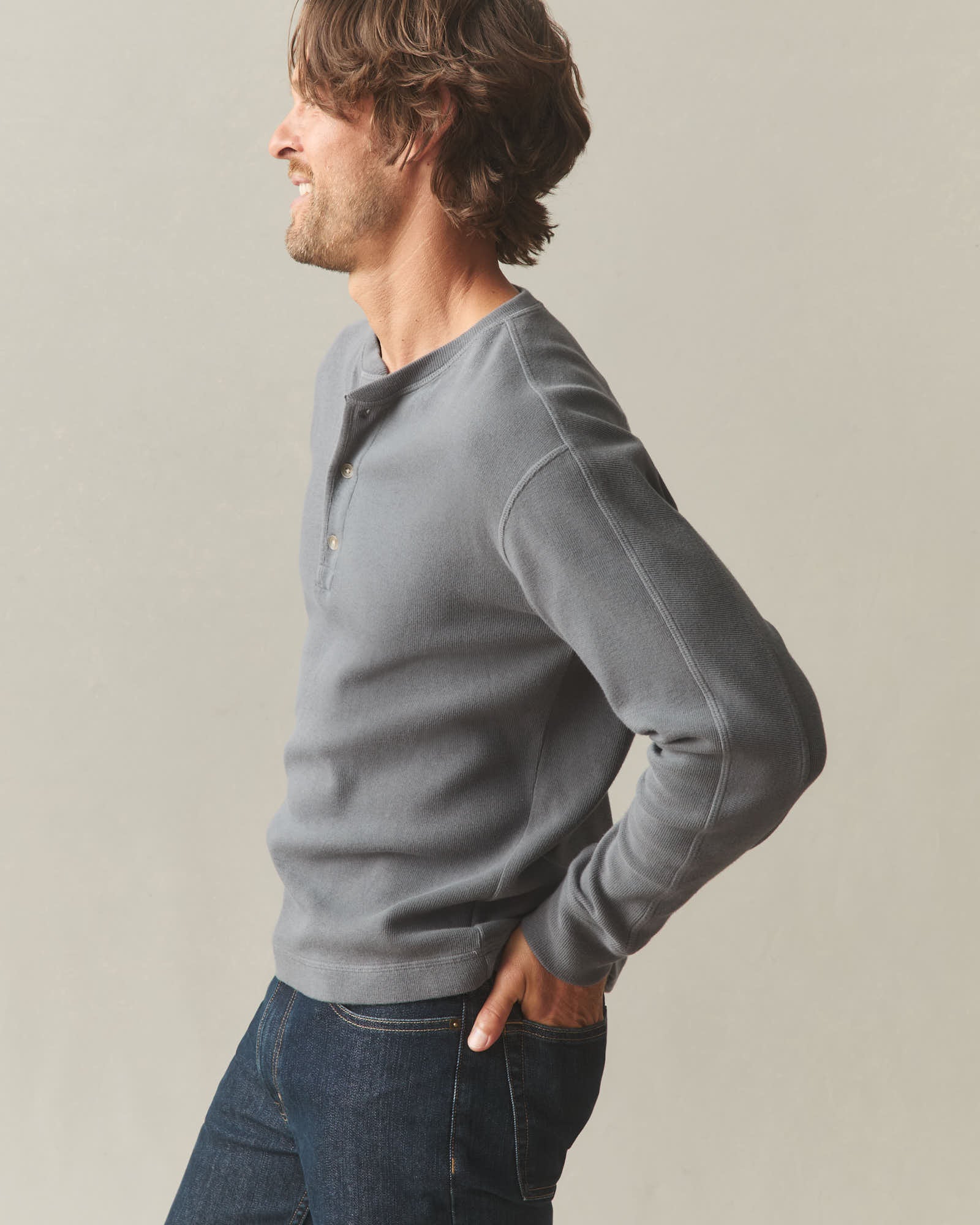Men's French Rib Henley - Lava Smoke - Image 3