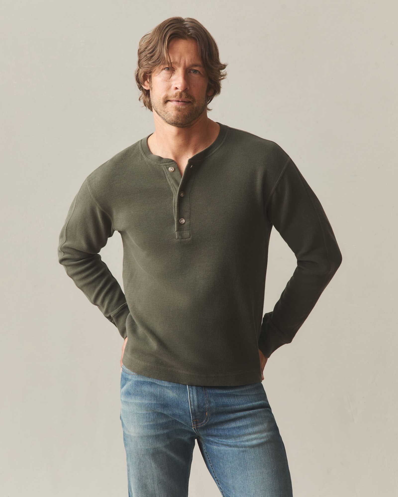 Men's French Rib Henley - Loden - Image 2