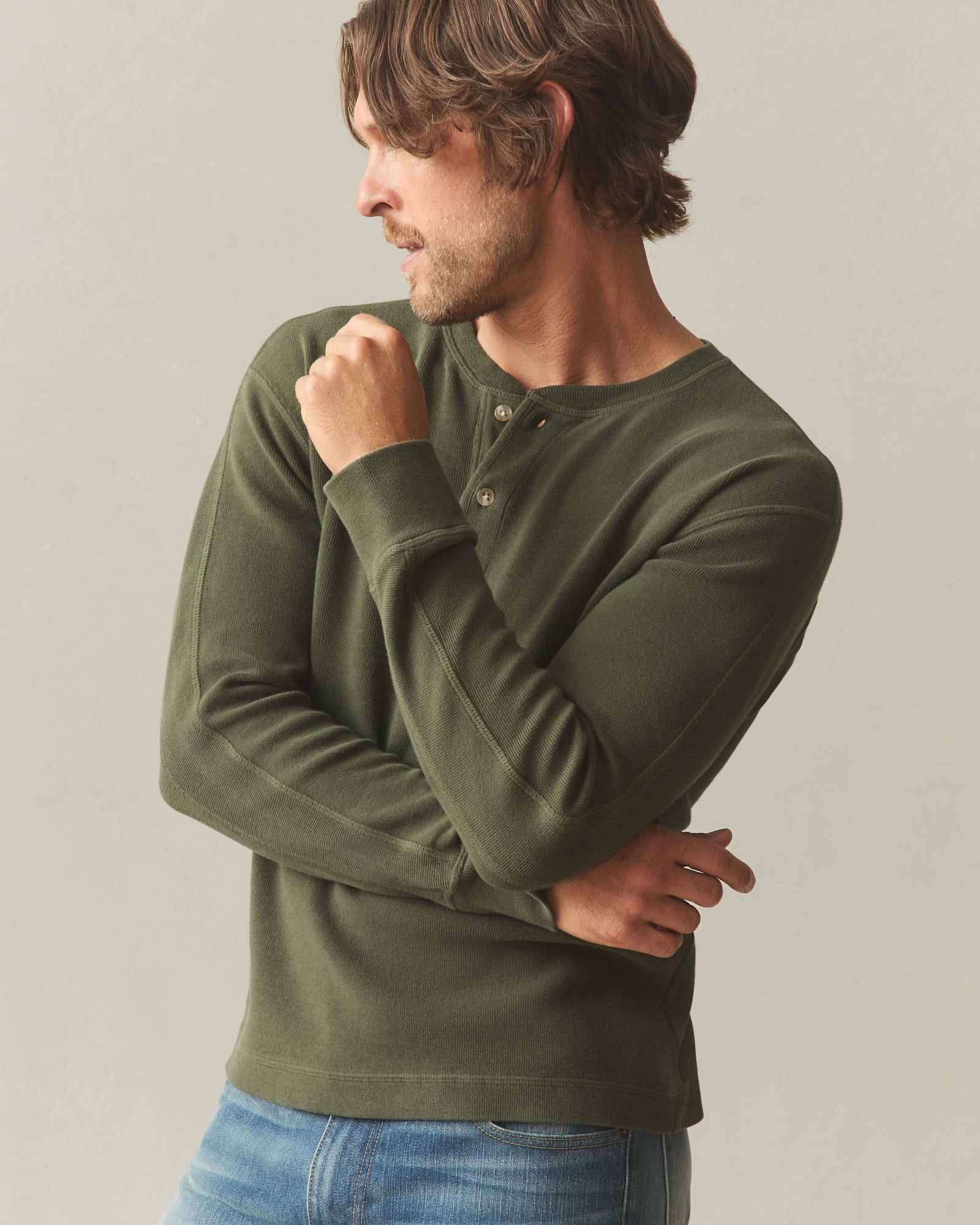 Men's French Rib Henley - Loden - Image 3