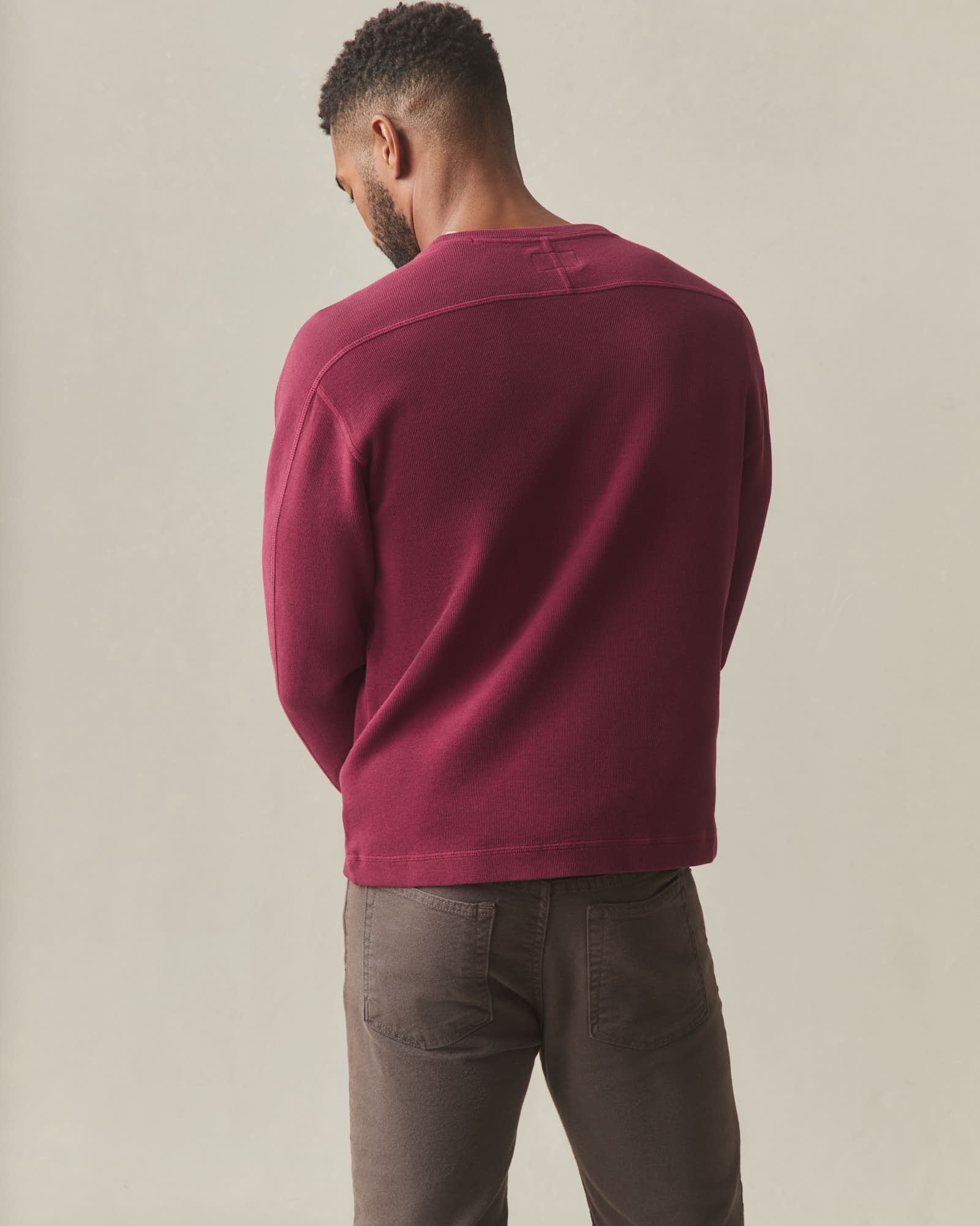 Men's French Rib Henley - Pomegranate - Image 3