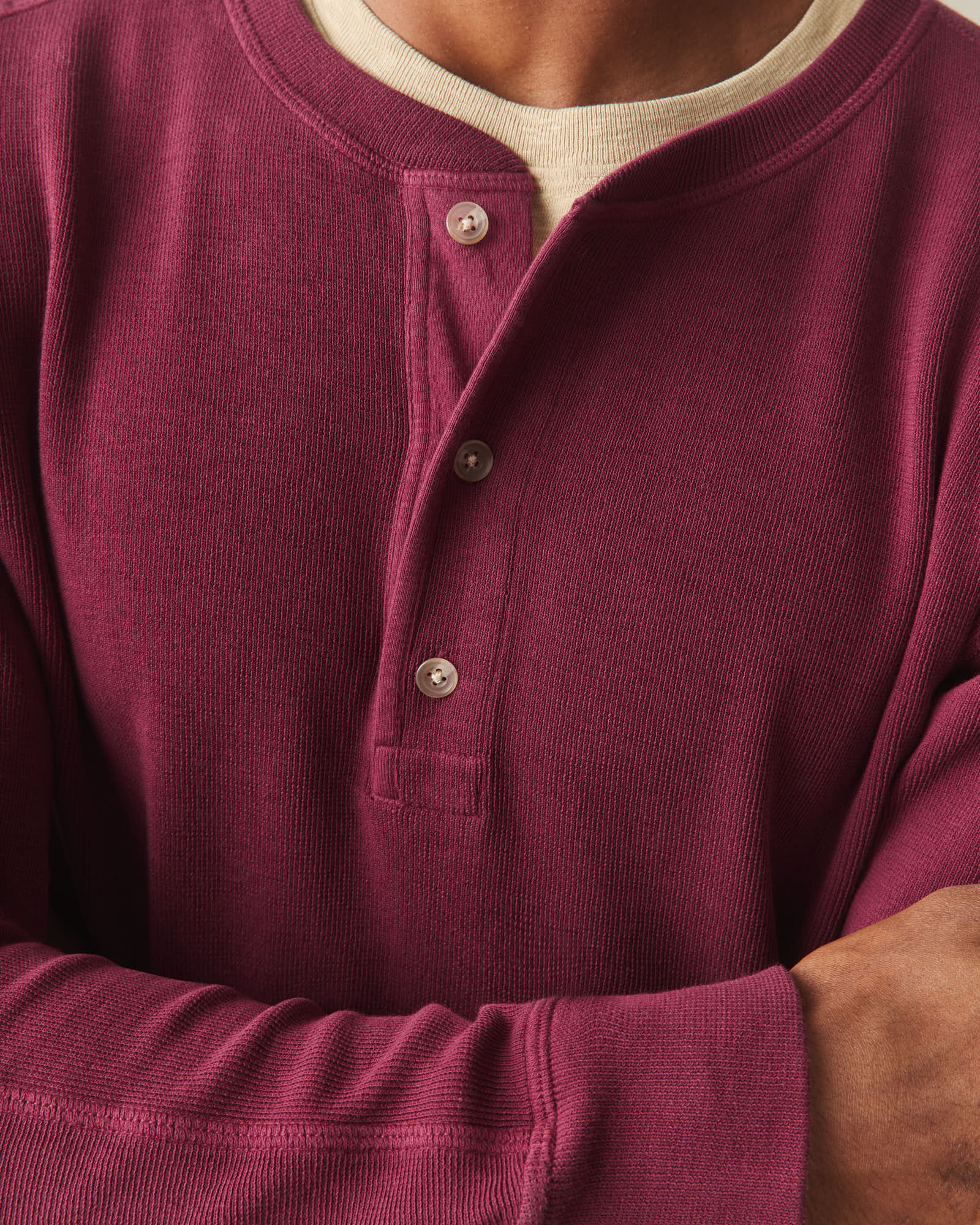 Men's French Rib Henley - Pomegranate - Image 4