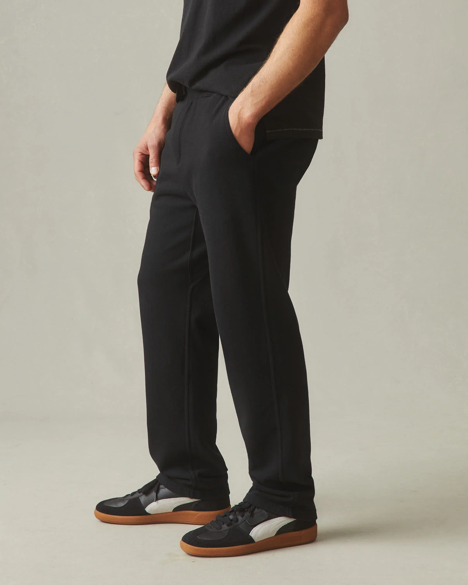Men's French Terry Straight Pant - Black - Image 4