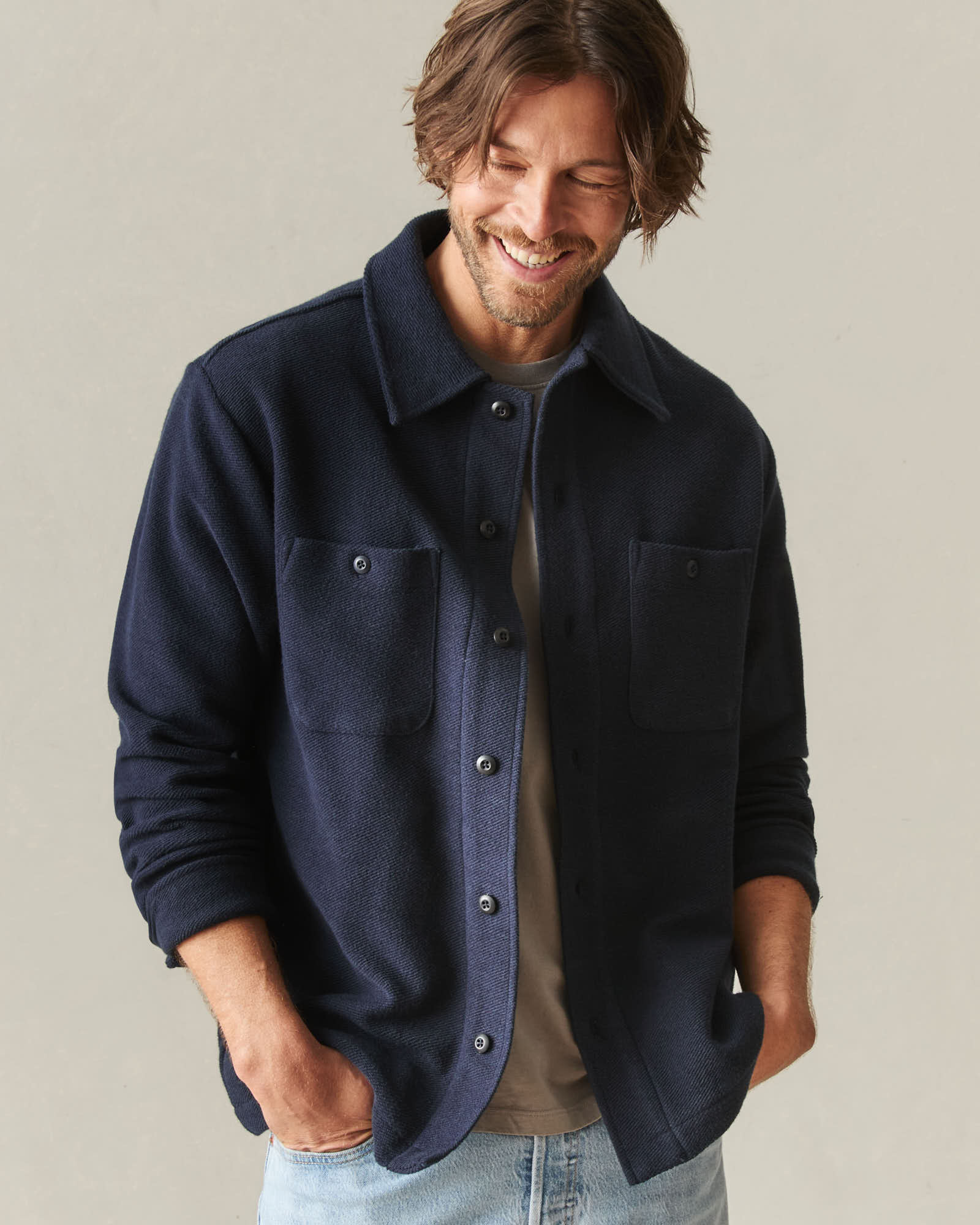 Men's French Terry Twill Shacket - Dress Navy - Image 3