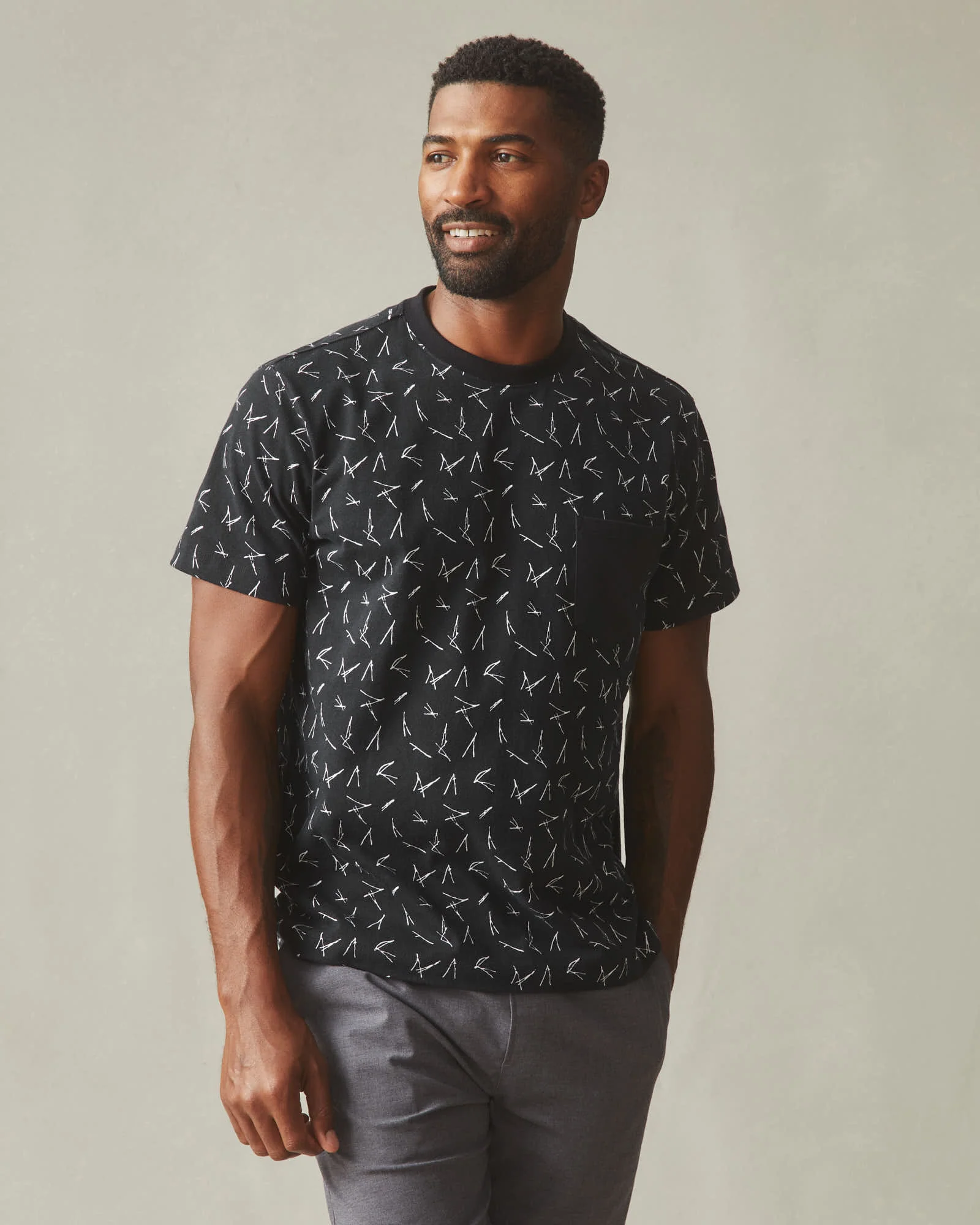 Men's Pocket Tee - Black White Print - Image 2