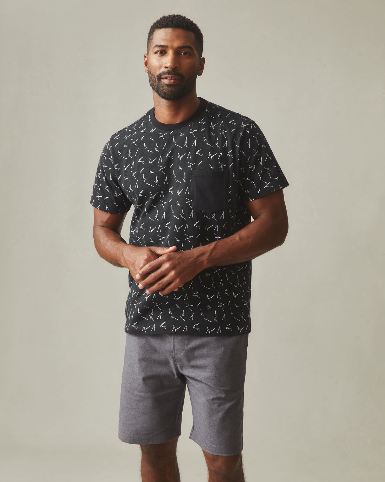Men's Pocket Tee - Black White Print - Image 3