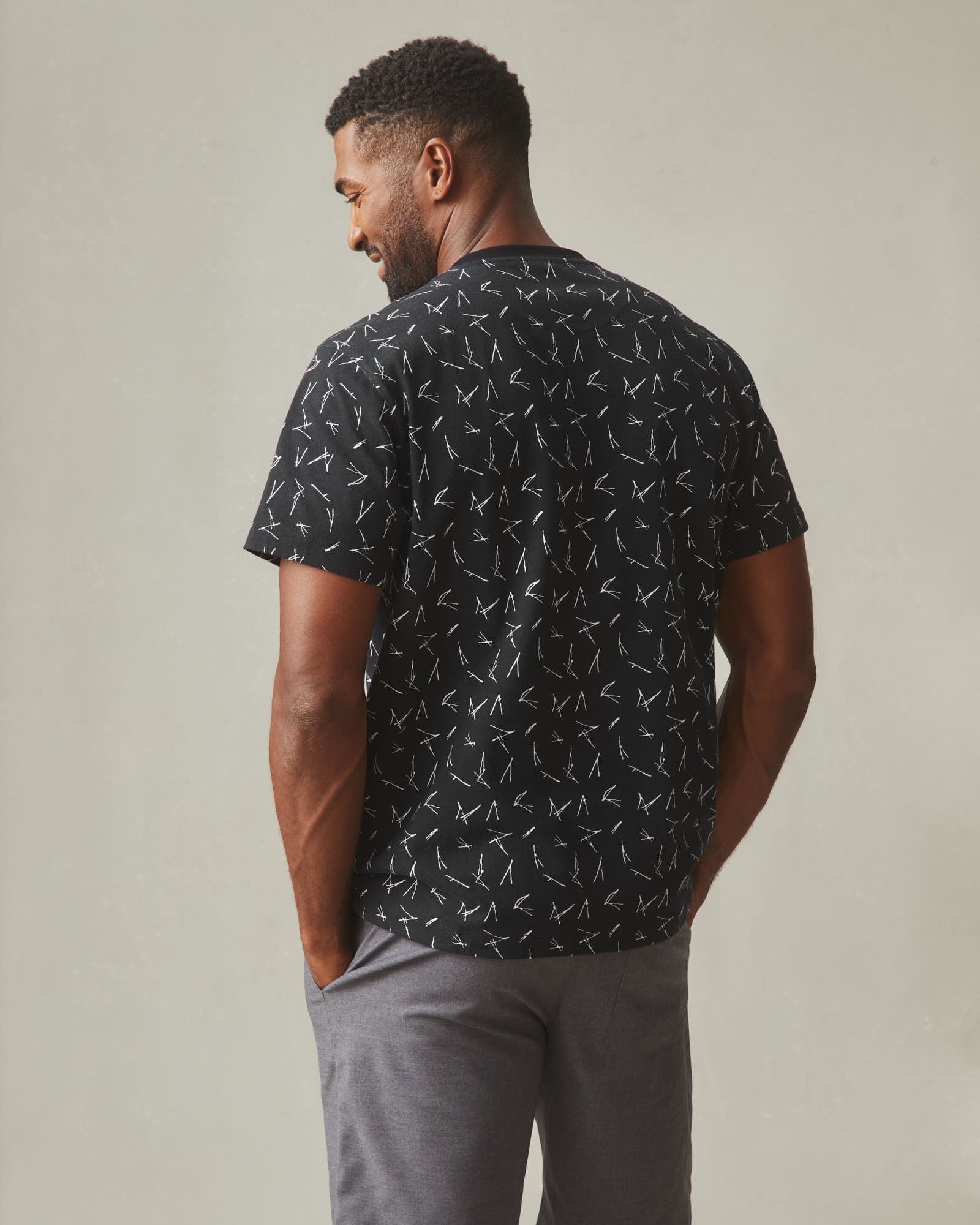 Men's Pocket Tee - Black White Print - Image 4