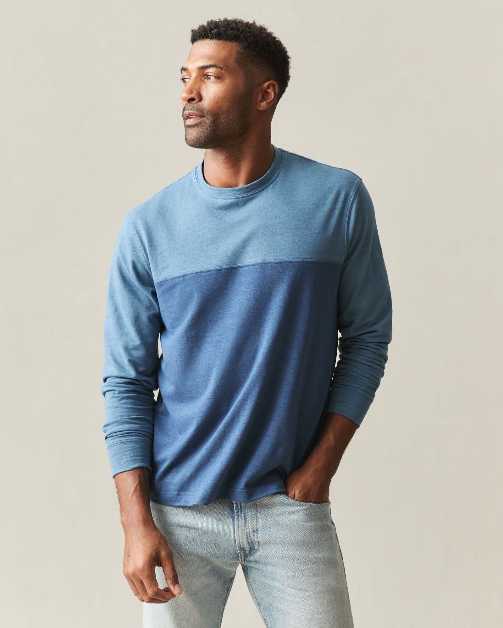 Men's Hemp Colorblock Long Sleeve Tee - Bluefin Dark Denim - Image 2