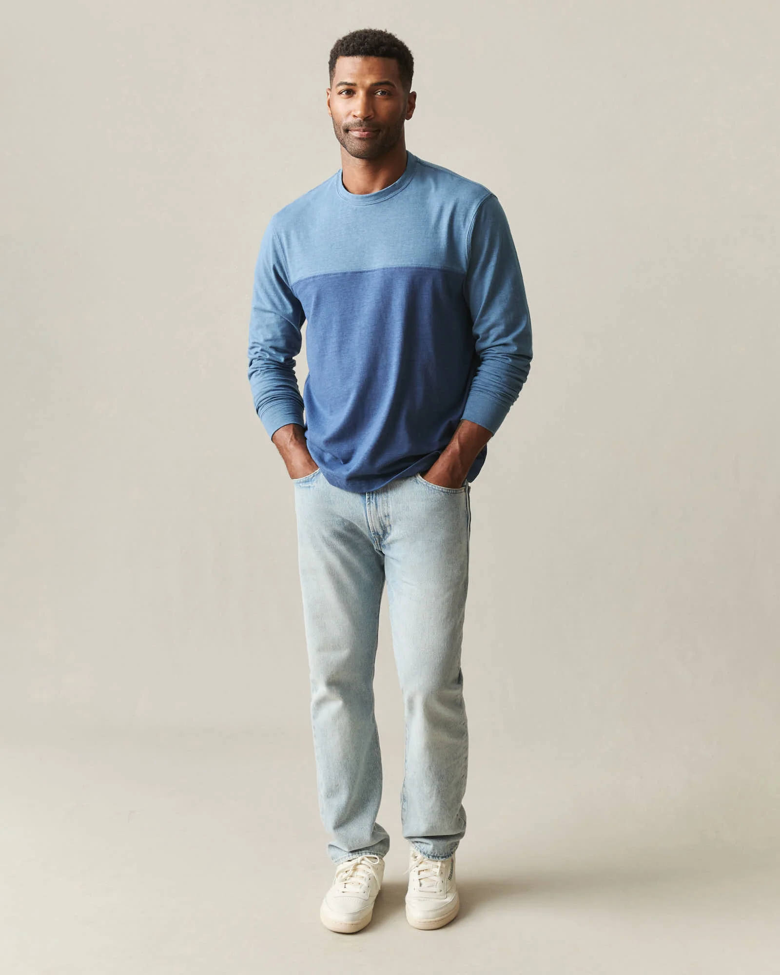 Men's Hemp Colorblock Long Sleeve Tee - Bluefin Dark Denim - Image 5