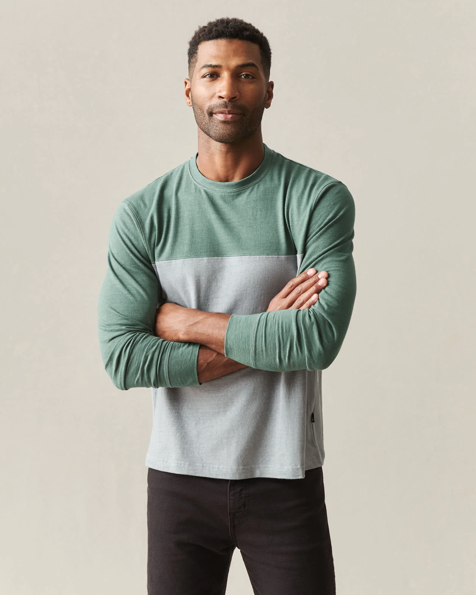 Men's Hemp Colorblock Long Sleeve Tee - Dark Forest Monument - Image 2
