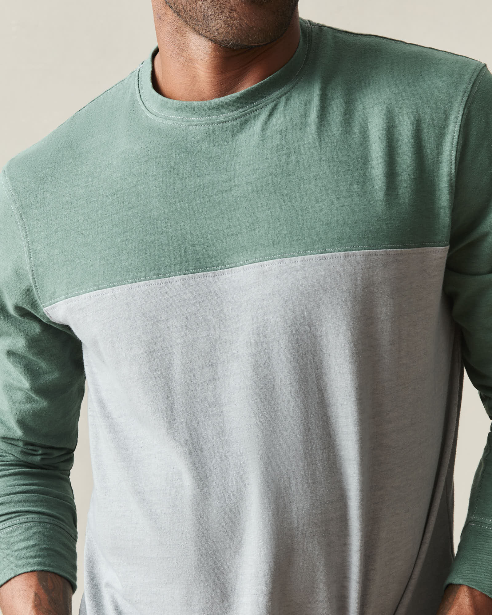 Men's Hemp Colorblock Long Sleeve Tee - Dark Forest Monument - Image 5
