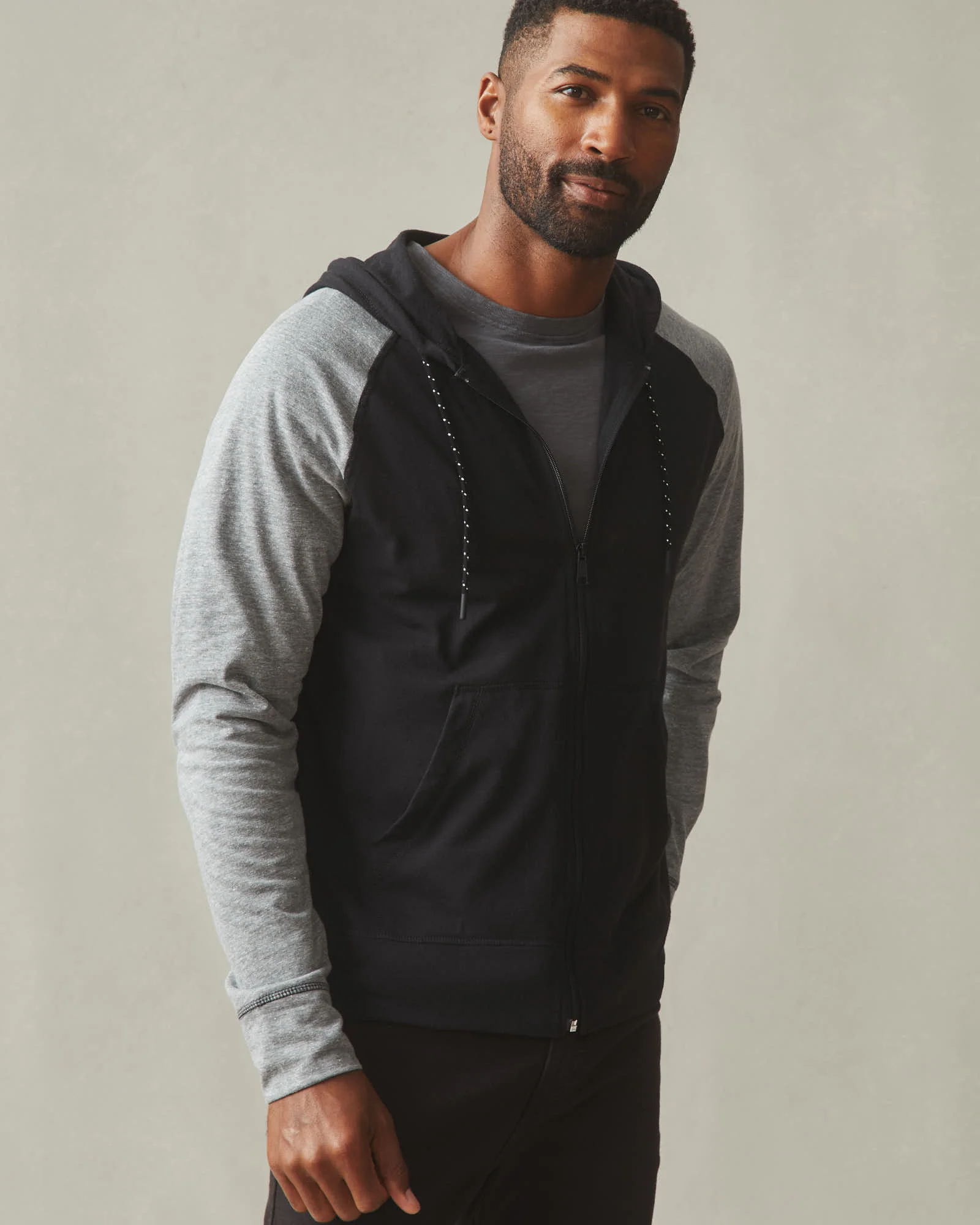 Men's Colorblock Lightweight Full Zip - Dark Charcoal Black Solid Heather - Image 3