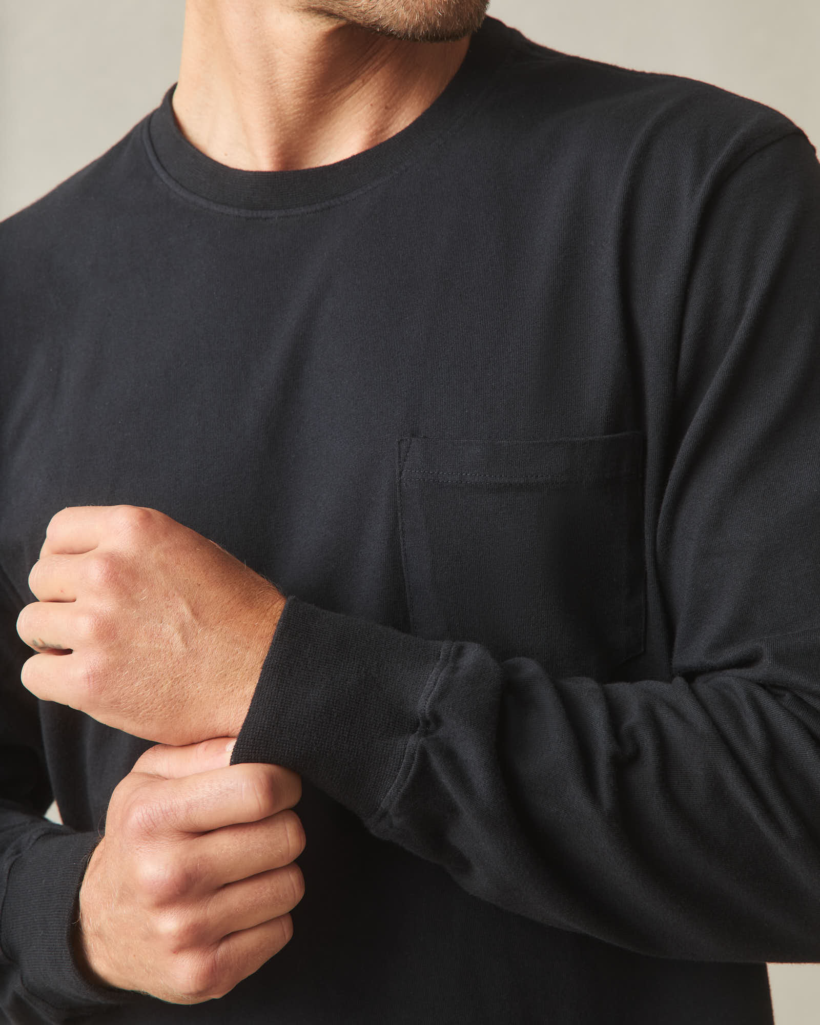 Men's Long Sleeve Pocket Tee  - Black - Image 3