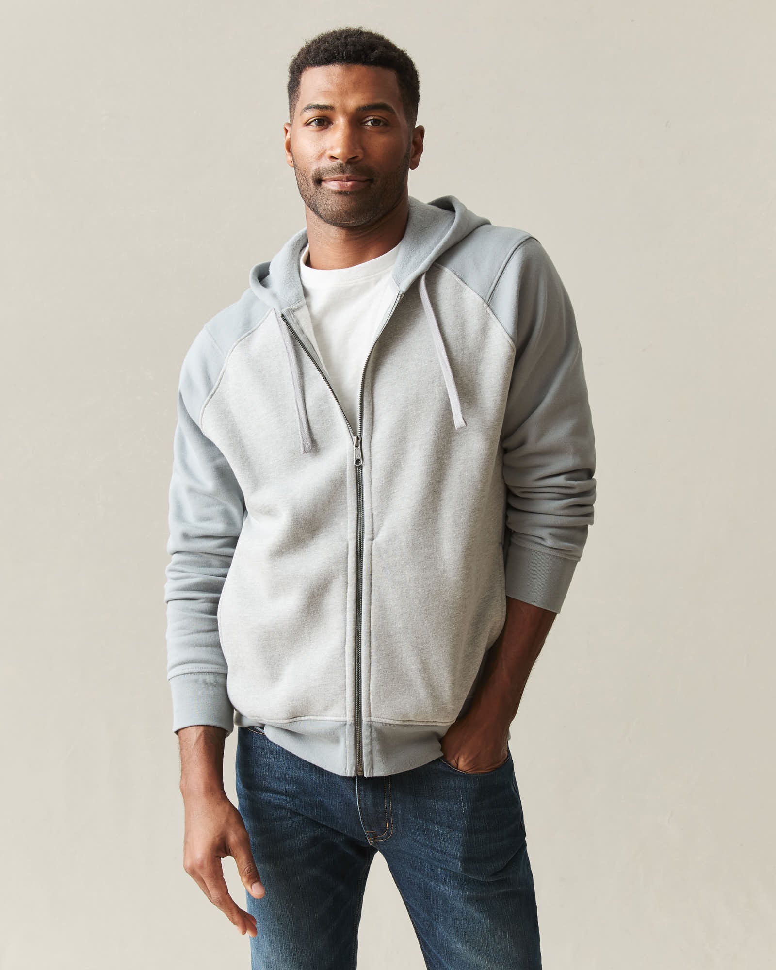Men's Raglan Colorblock Midweight Full Zip - Athletic Heather Monument - Image 2