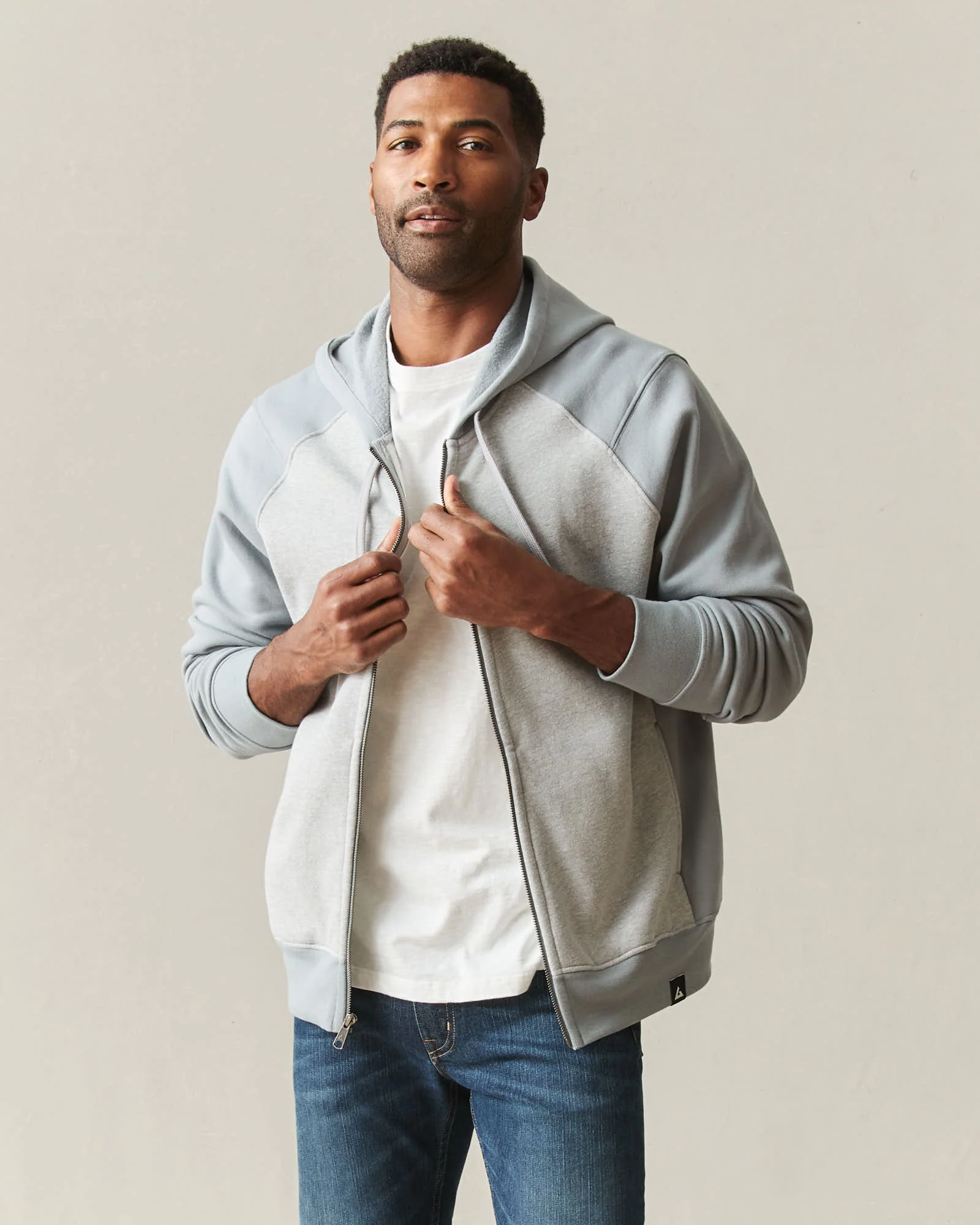 Men's Raglan Colorblock Midweight Full Zip - Athletic Heather Monument - Image 3