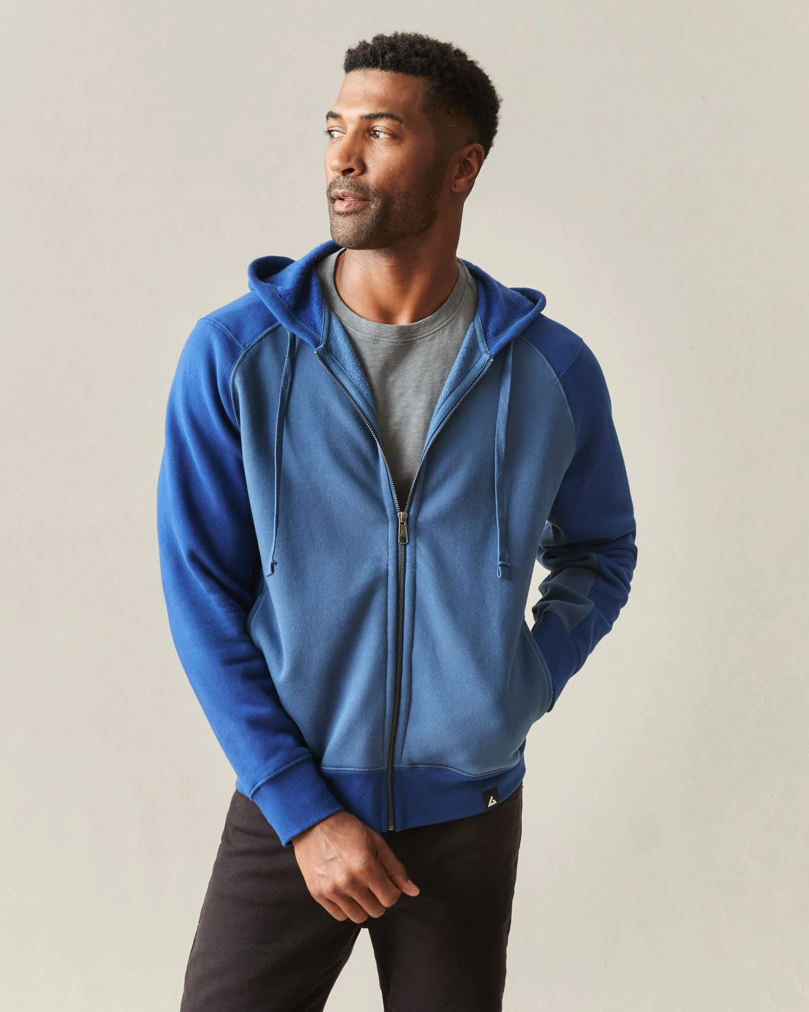 Men's Raglan Colorblock Midweight Full Zip - Dark Denim Estate Blue - Image 3