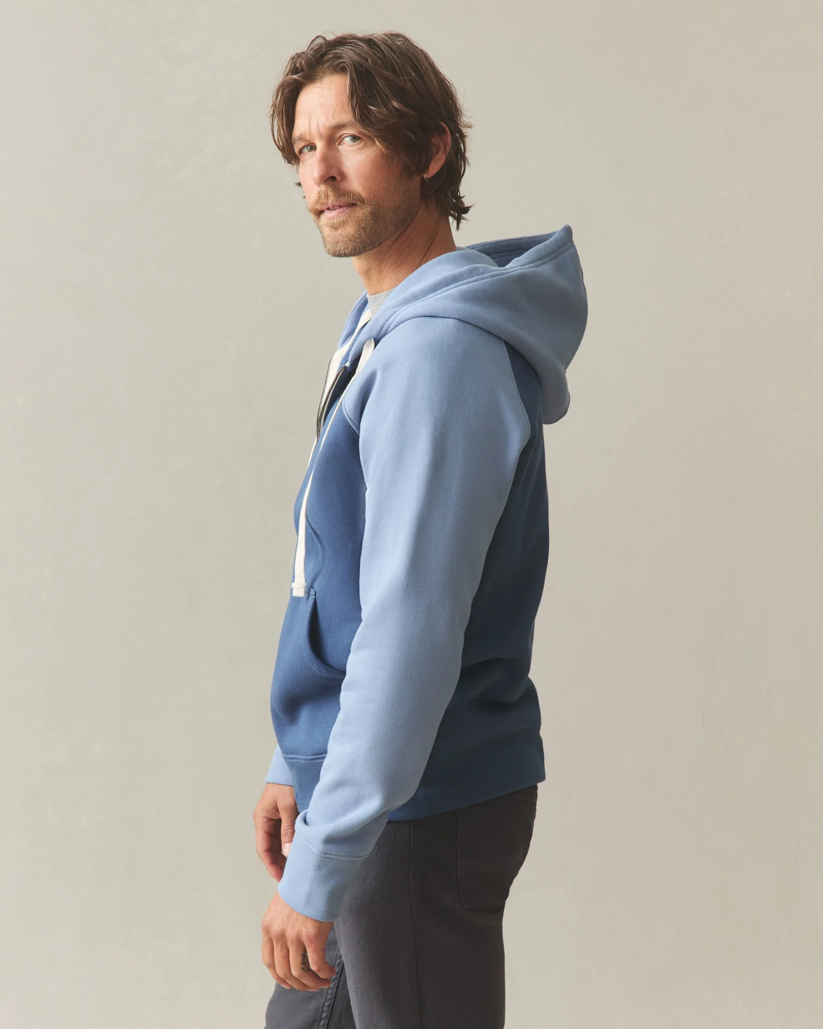 Men's Raglan Colorblock Midweight Full Zip  - Dark Denim Infinity - Image 3