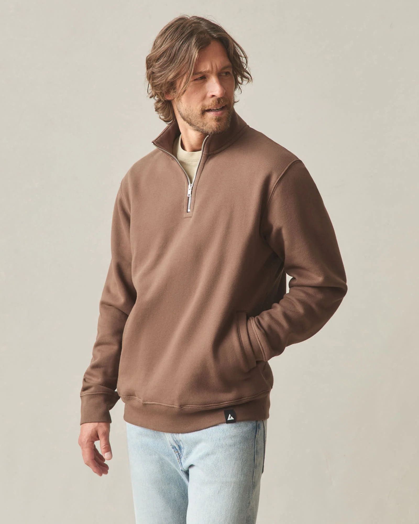 Men's Midweight Half Zip - Chestnut - Image 2