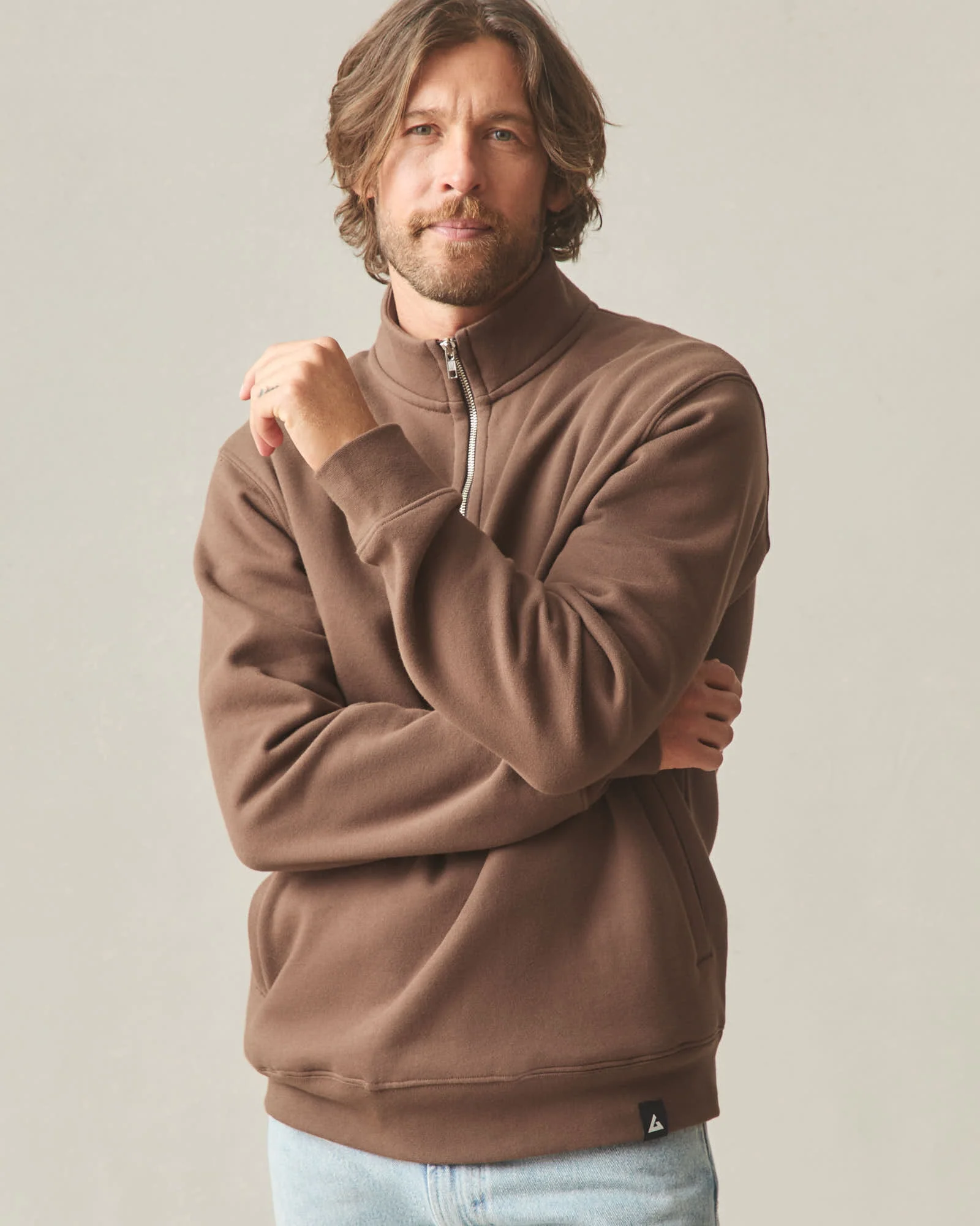 Men's Midweight Half Zip - Chestnut - Image 3