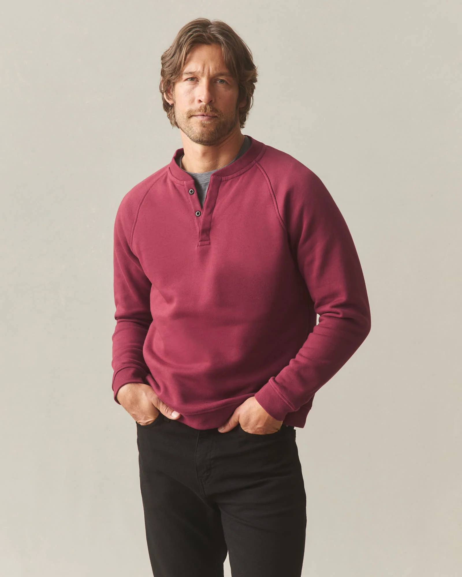 Men's Midweight Snap Henley - Pomegranate - Image 2