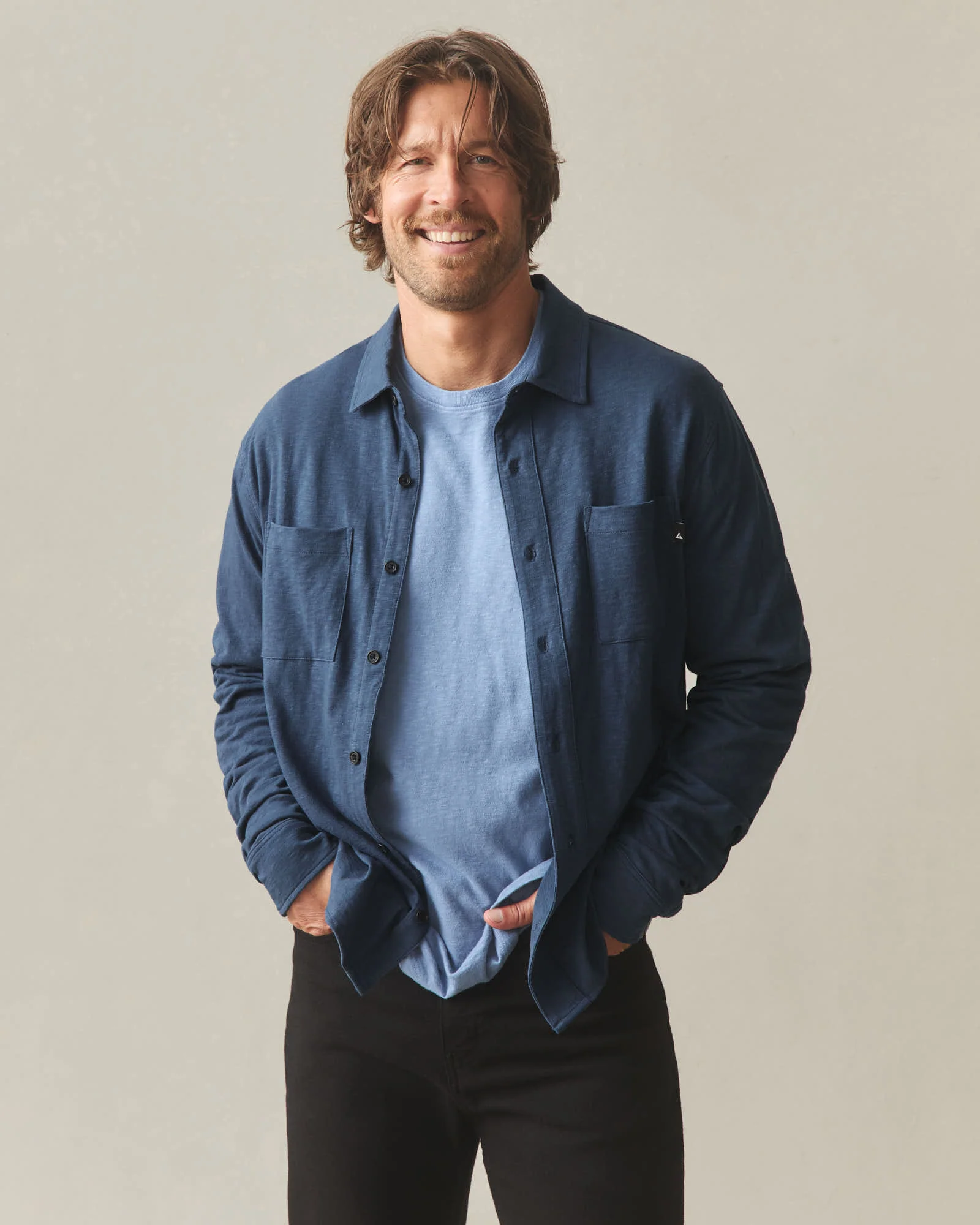 Men's Premium Slub Button Up Long Sleeve - Dark Denim - Image 2