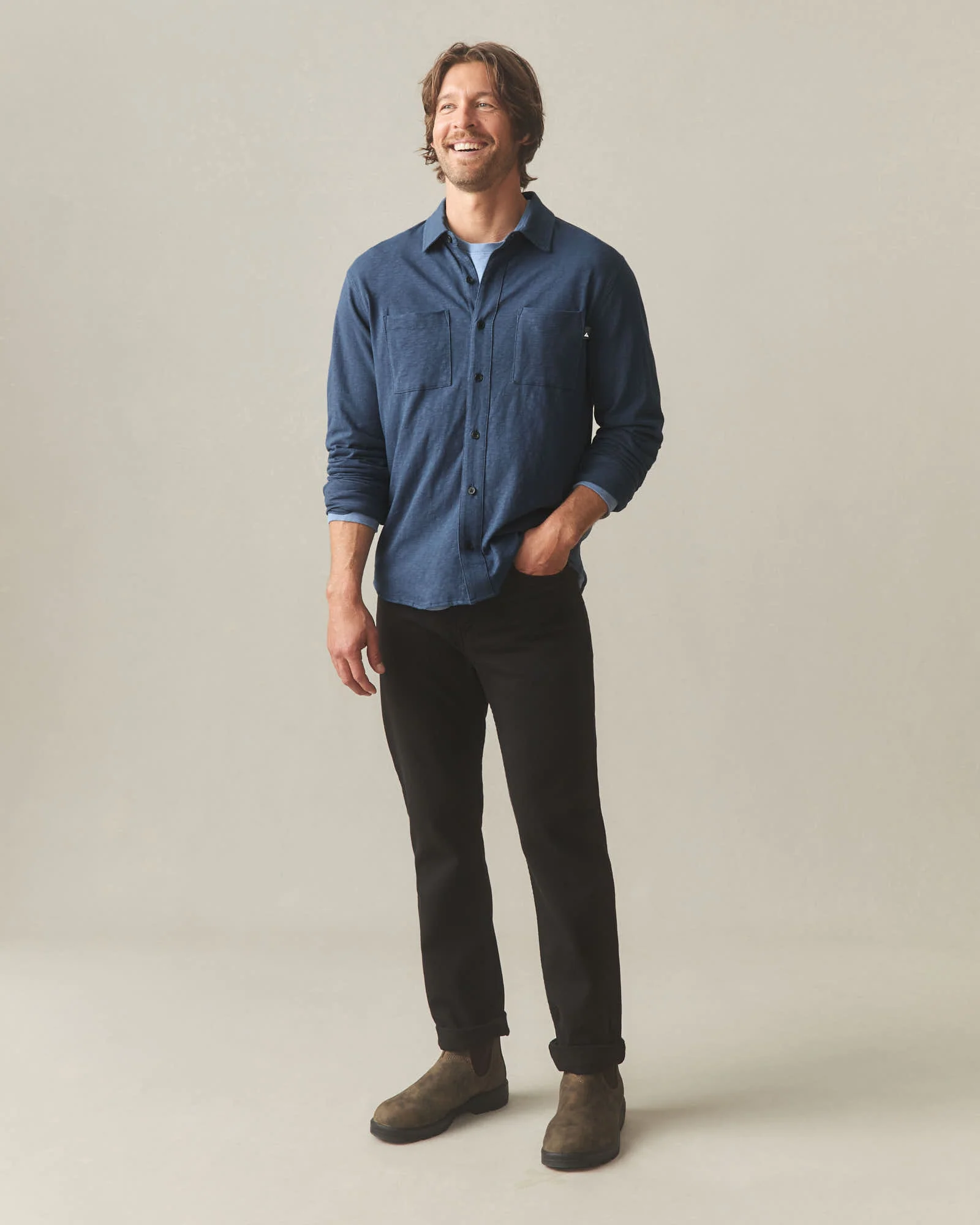 Men's Premium Slub Button Up Long Sleeve - Dark Denim - Image 7