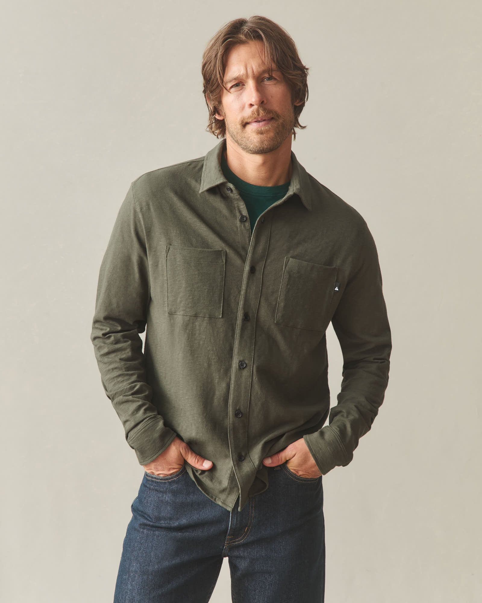 Men's Premium Slub Button Up Long Sleeve - Loden - Image 2