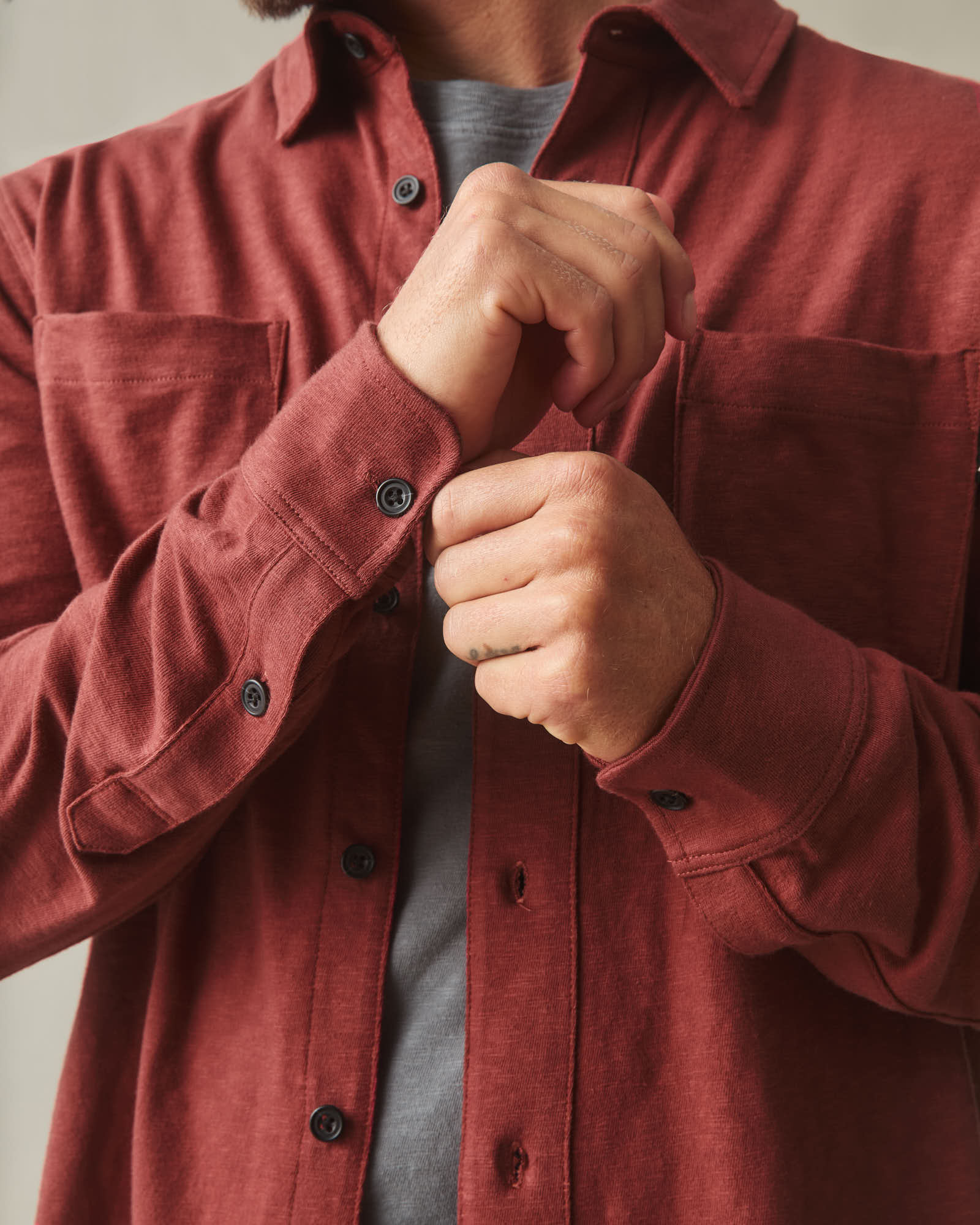 Men's Premium Slub Button Up Long Sleeve - Russet Brown - Image 5