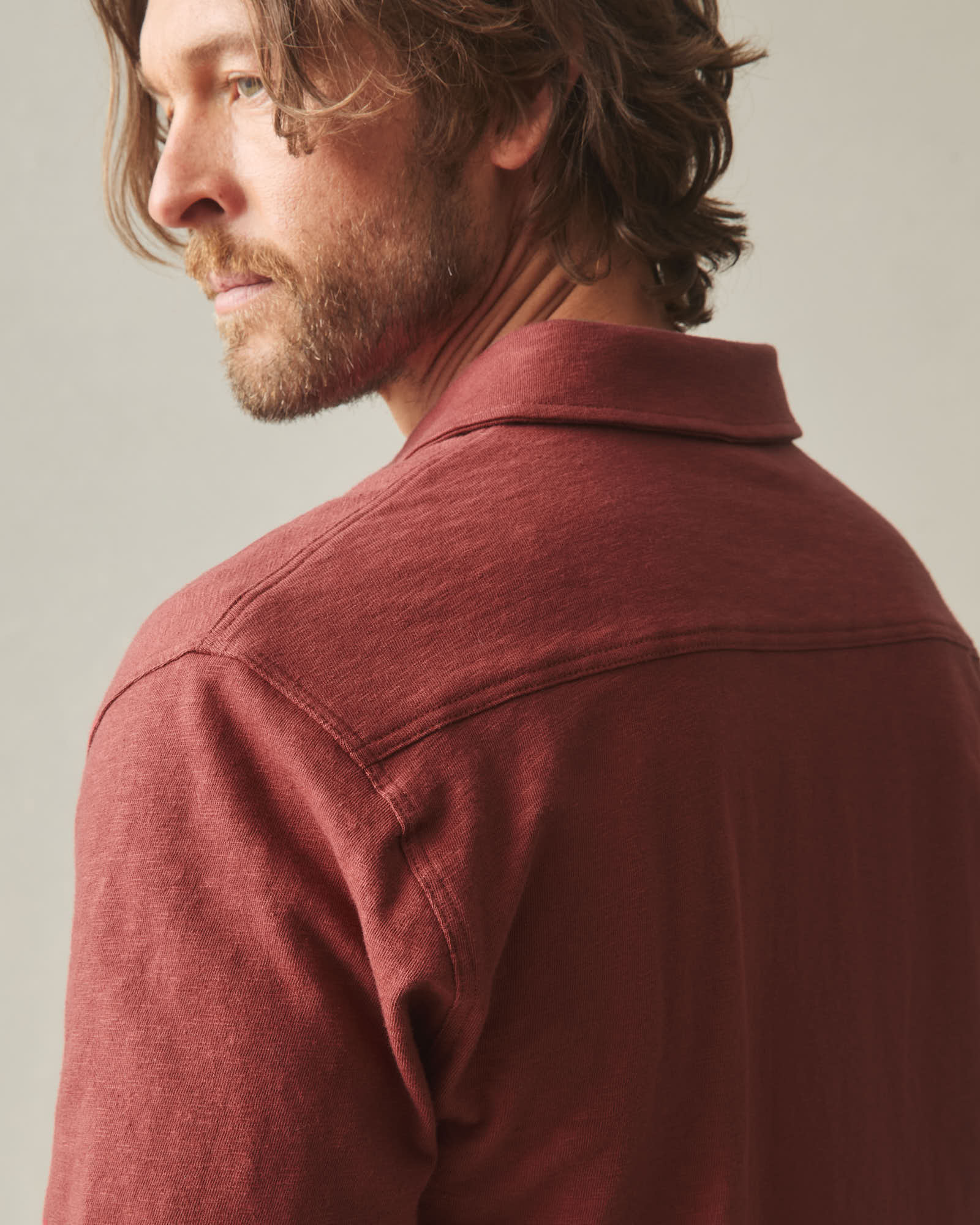 Men's Premium Slub Button Up Long Sleeve - Russet Brown - Image 6
