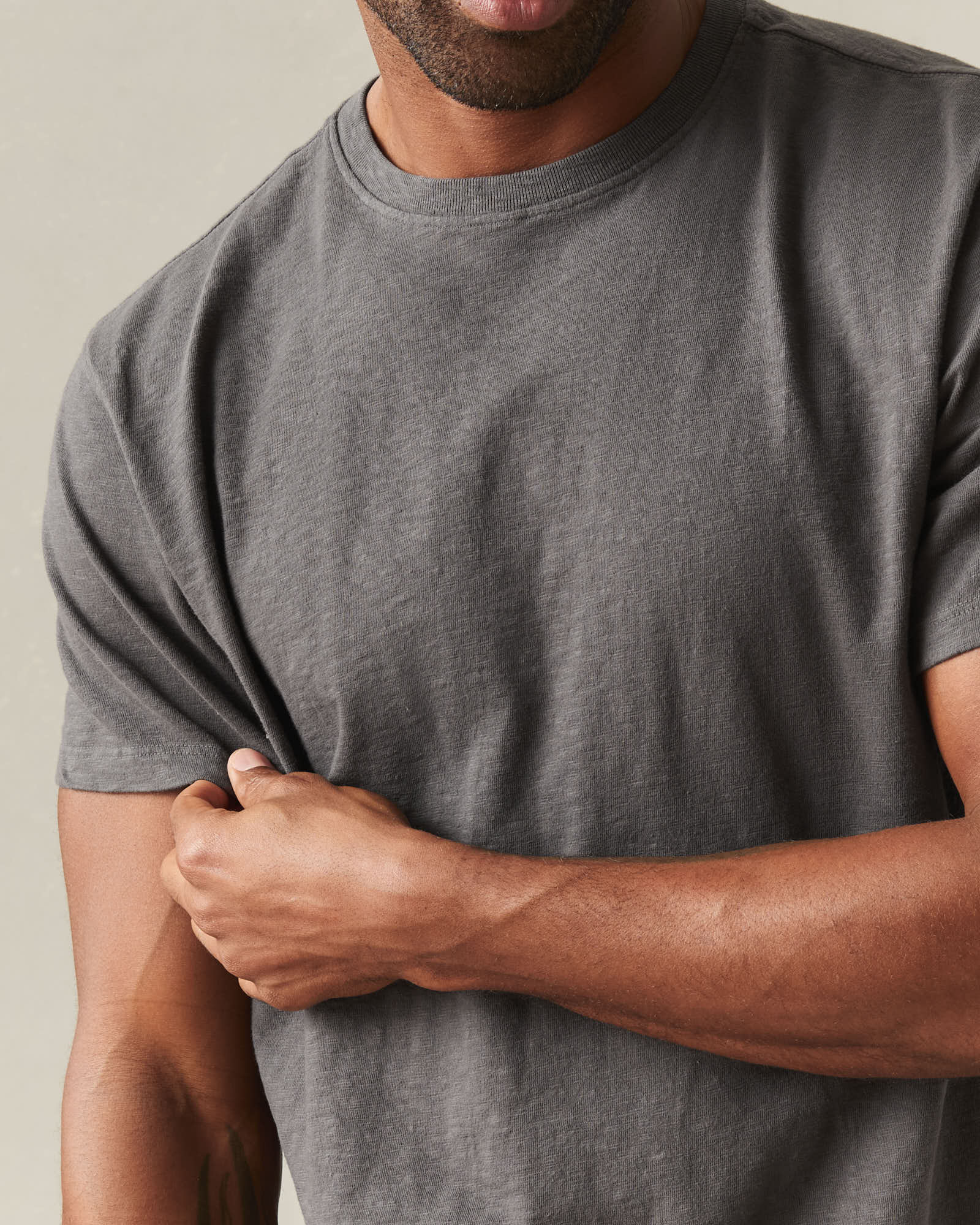 Men's Premium Slub Crew Tee - Grey Pinstripe - Image 4